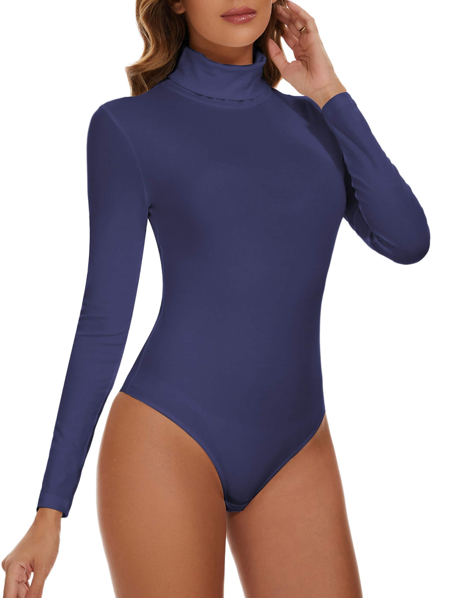 MANIFIQUE Women's Turtle Mock Neck Long Sleeve Slim Fit Tops Bodysuits Jumpsuit
