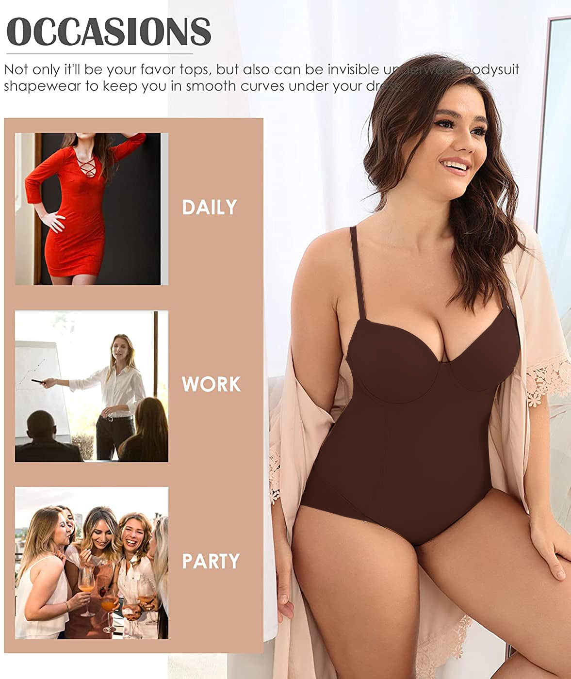 MANIFIQUE Women's Shapewear Tummy Control Bodysuit, Built-In Underwire Bra, Ultra Light Body Briefer Fajas Shapewear