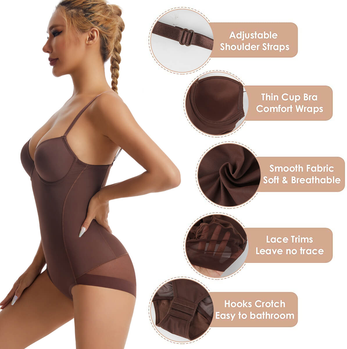 MANIFIQUE Women's Shapewear Tummy Control Bodysuit, Built-In Underwire Bra, Ultra Light Body Briefer Fajas Shapewear