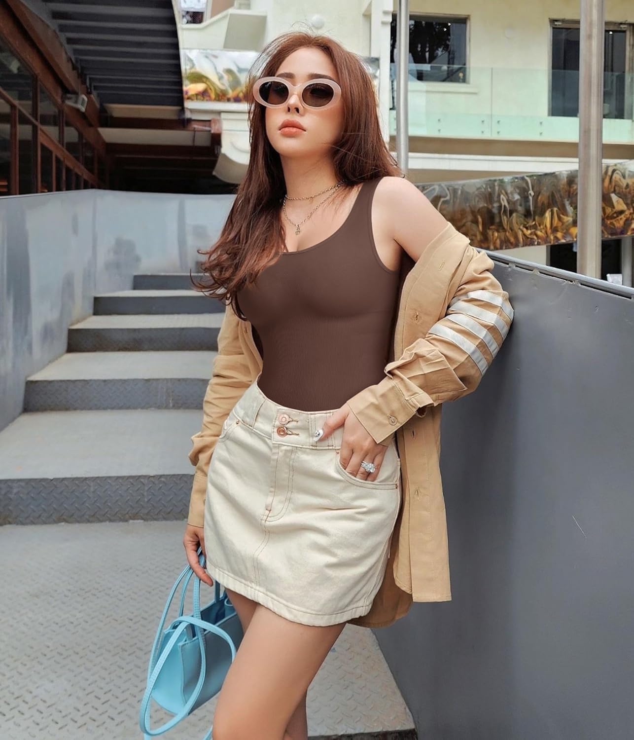 MANIFIQUE 2 Piece Shapewear Bodysuit for Women Tummy Control Slim Fit Sleeveless Round Neck Body Suit