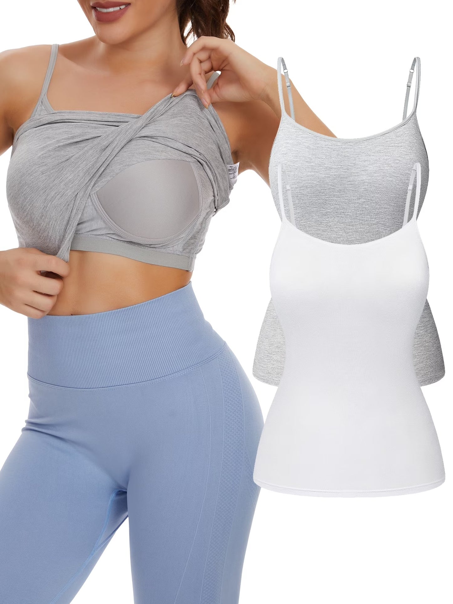 COMFREE Womens Camisoles Tops with Built in Padded Bra Basic Breathable Tank Top(S-3XL)