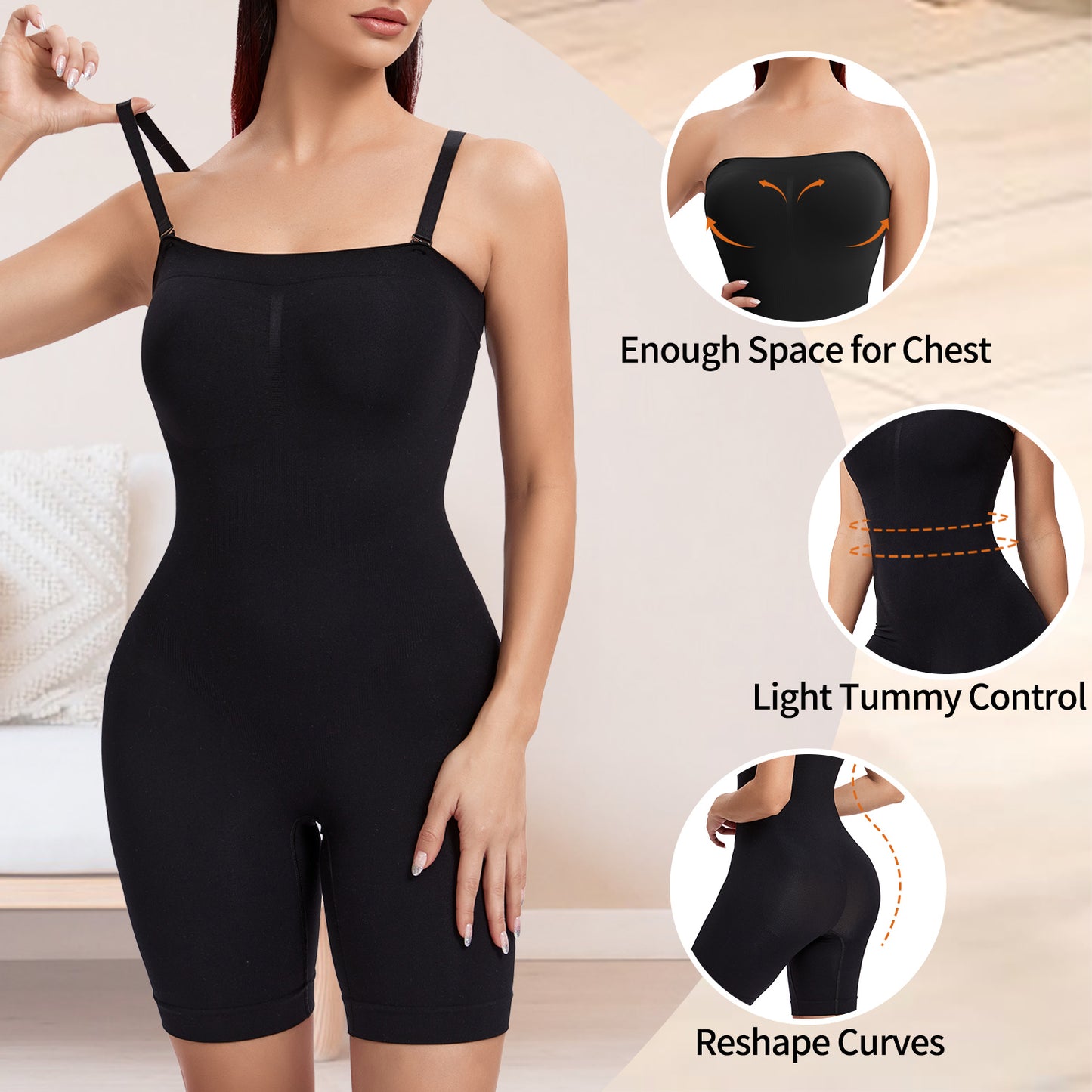 MANIFIQUE Strapless Shortie Bodysuit for Women Tummy Control Shapewear with Removable Straps