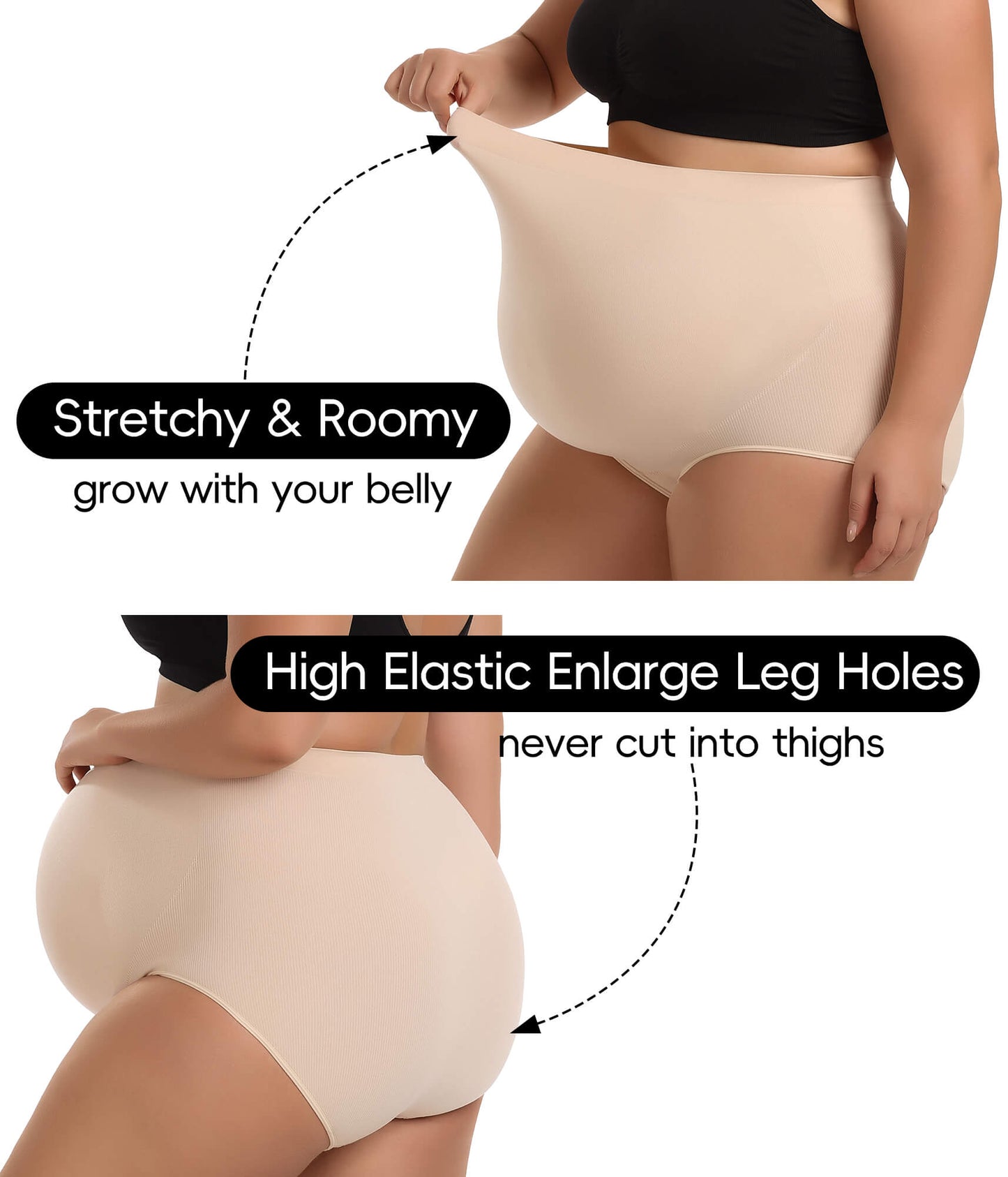 Women's Plus Maternity High Waist Underwear Pregnancy Seamless Soft Belly Support Panties Over Bump 3 Pack