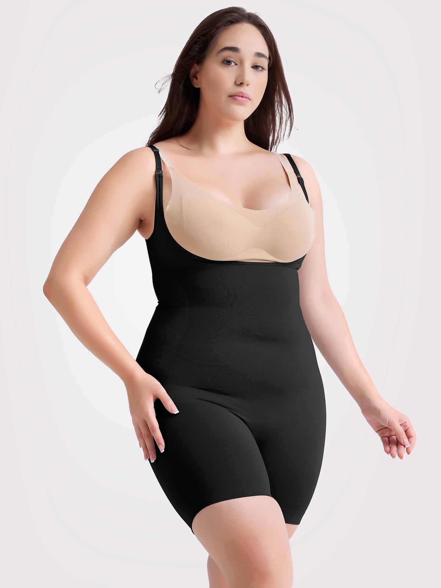 MANIFIQUE Plus Size Open-Bust Shapewear Tummy Control Mid-Thigh Bodysuit, High-Waist Thigh Slimmer, Shapewear for Women