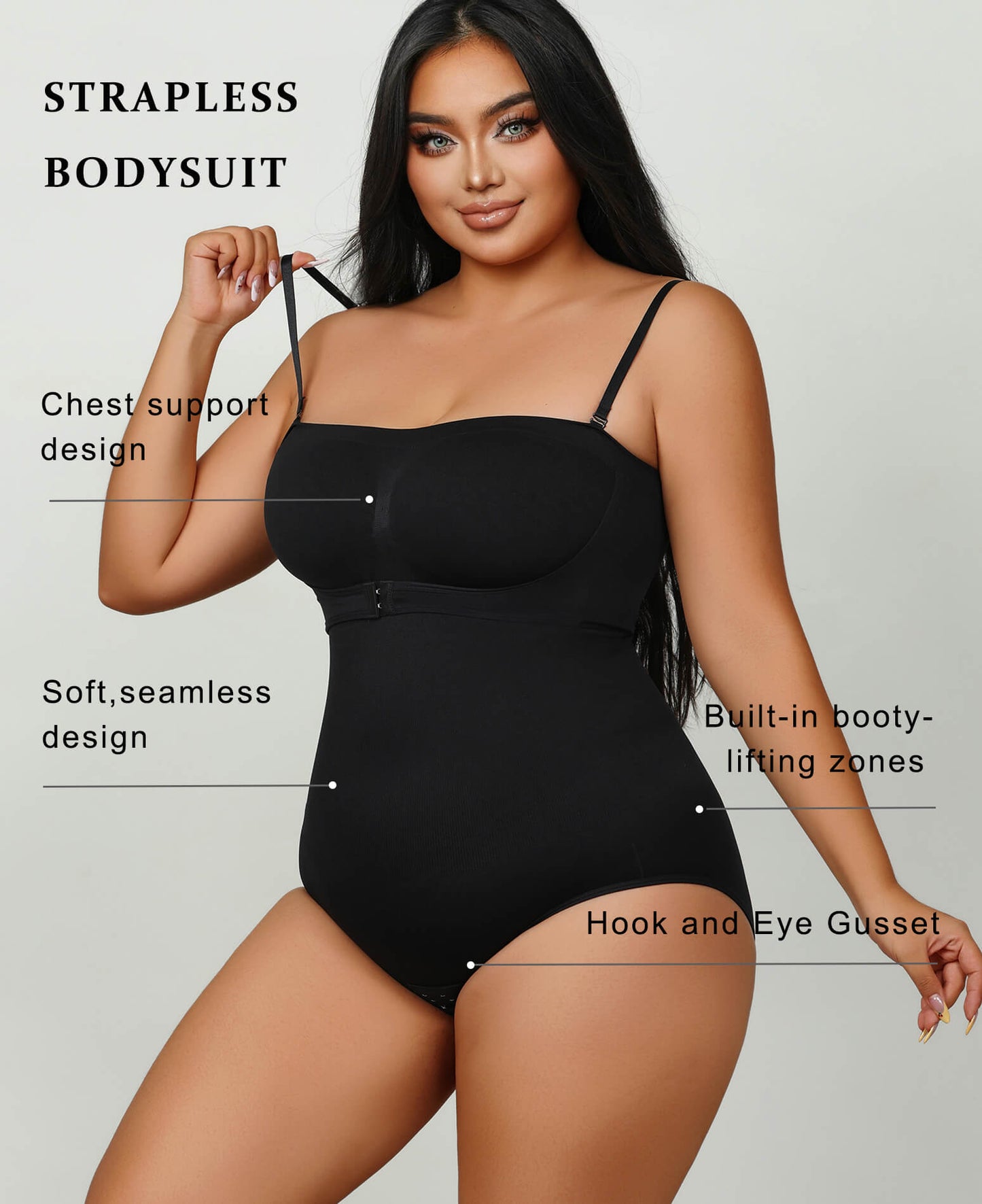 MANIFIQUE Plus Size Strapless Bodysuit for Women Tummy Control Shapewear Seamless Faja Body Shaper with Removable Straps