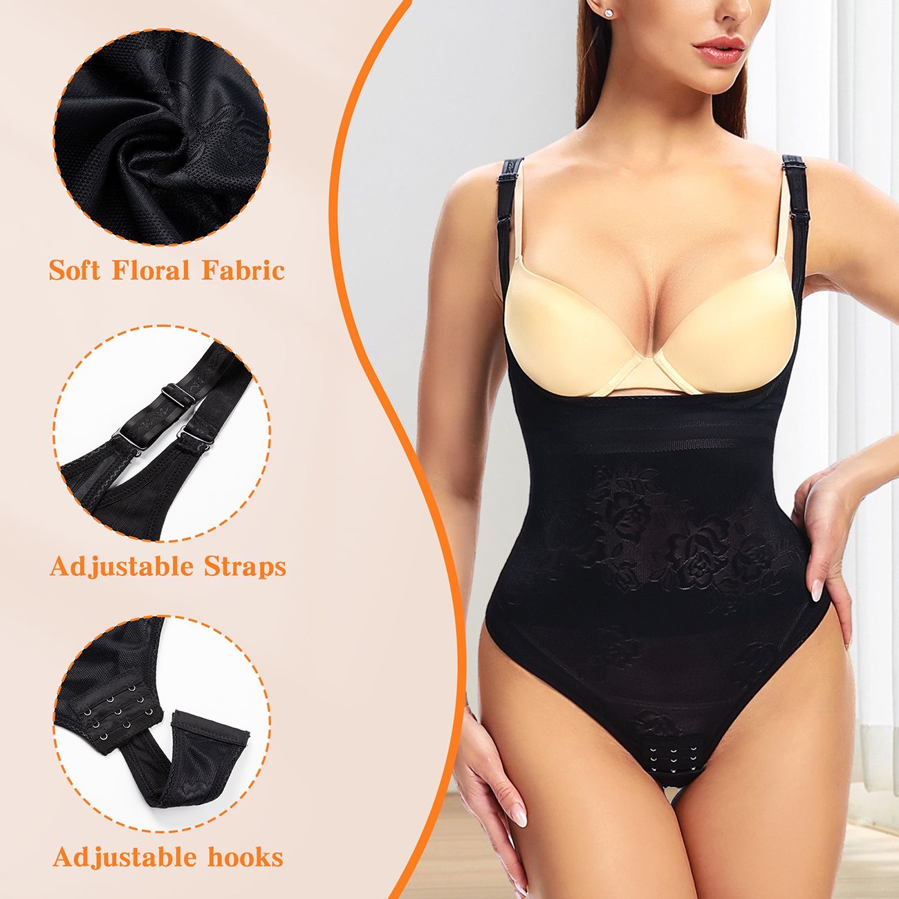 MANIFIQUE Thong Shapewear Bodysuit for Women Tummy Control Open Bust Body Shaper Slimmer Shaping Thong