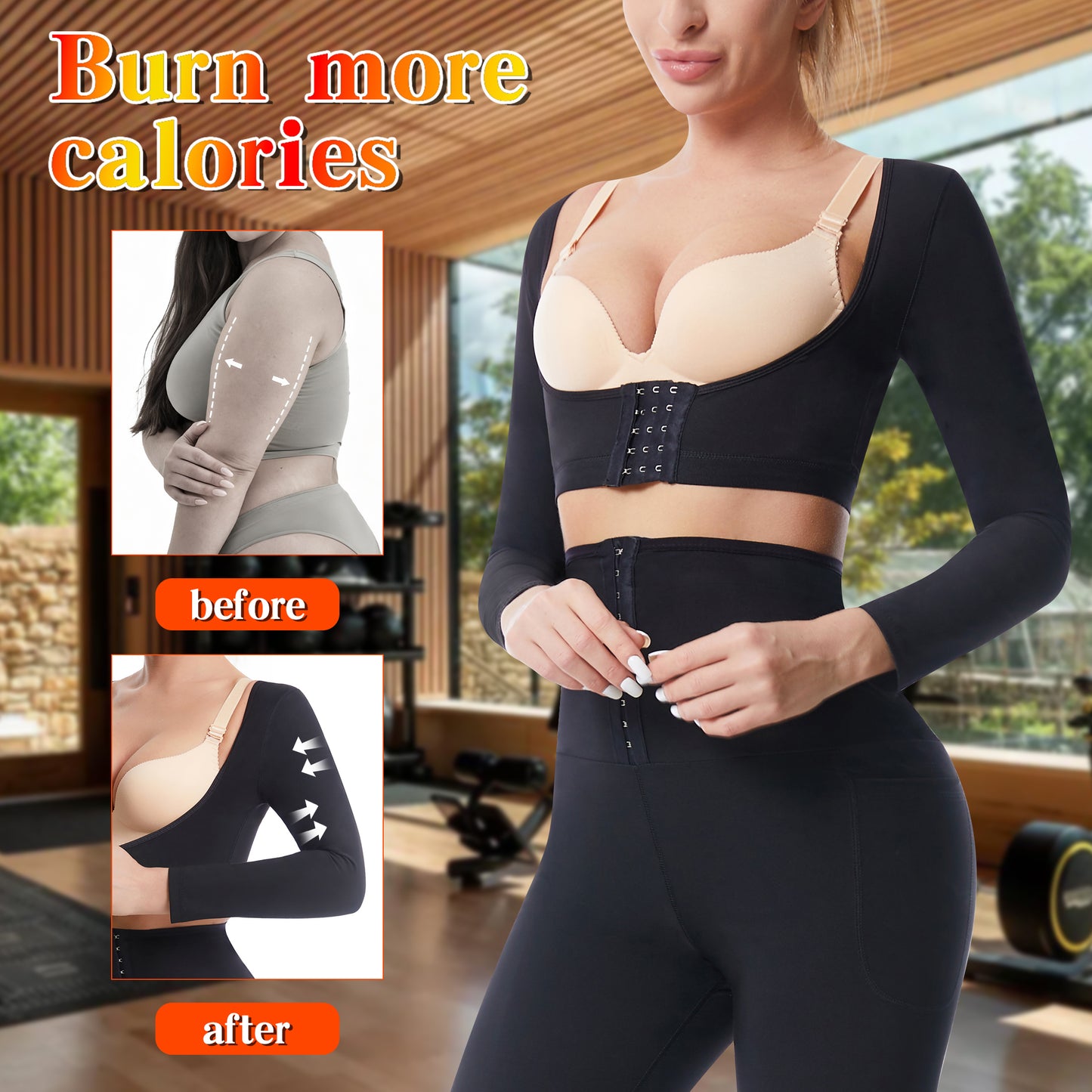 MISS COCOLI Sauna Suit for Women Back Arm Shaper Slim Sweat Vest Belly Workout Long Sleeve Snap Waist Trainer
