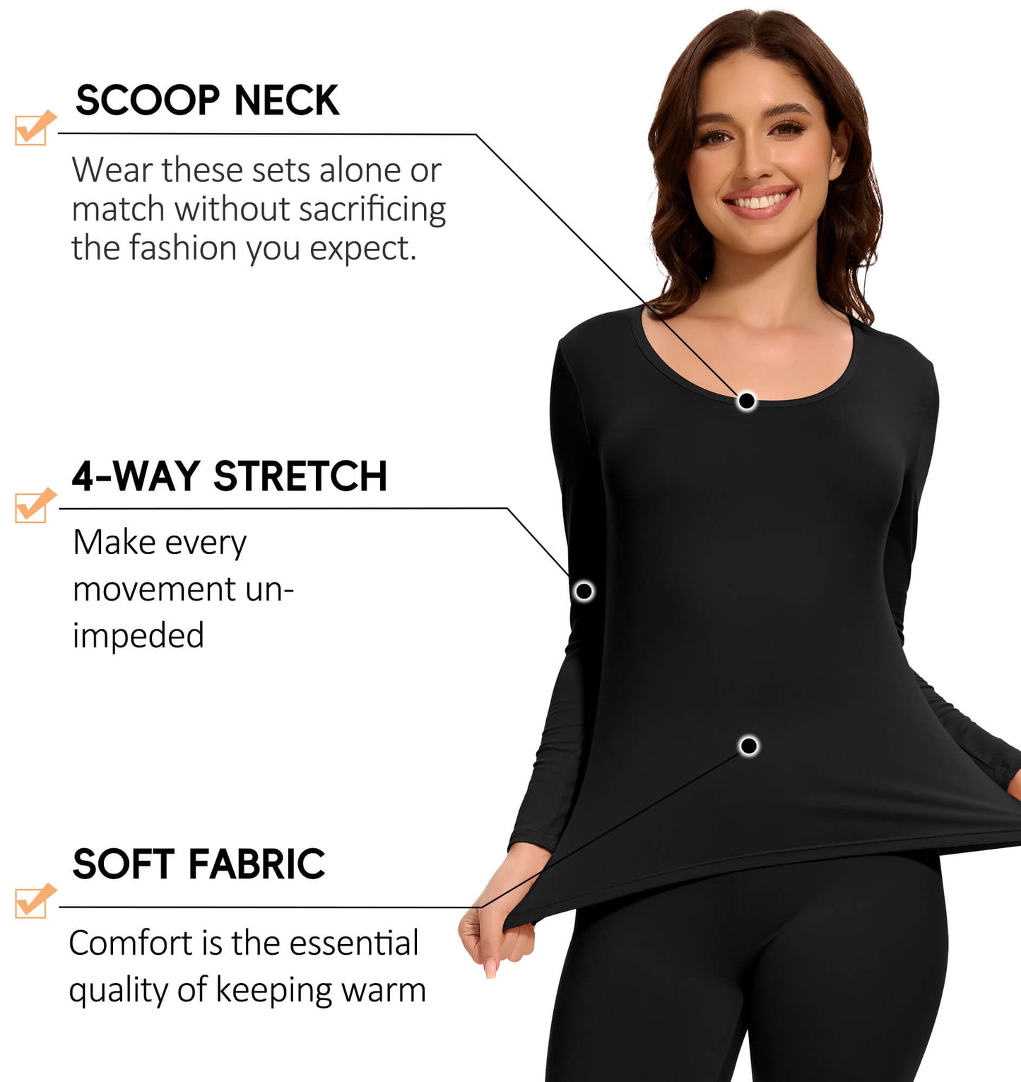 MANIFIQUE Thermal Underwear Set for Women Ultra Thin Long Johns Scoop Neck Base Layer Top & Bottom Set
