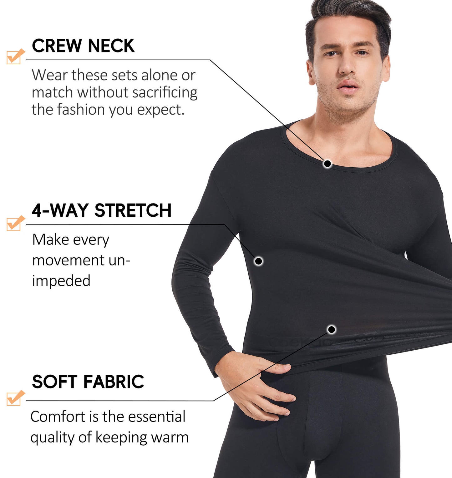 MANIFIQUE Thermal Underwear for Men Set Crewneck Long Johns Top & Bottom Set