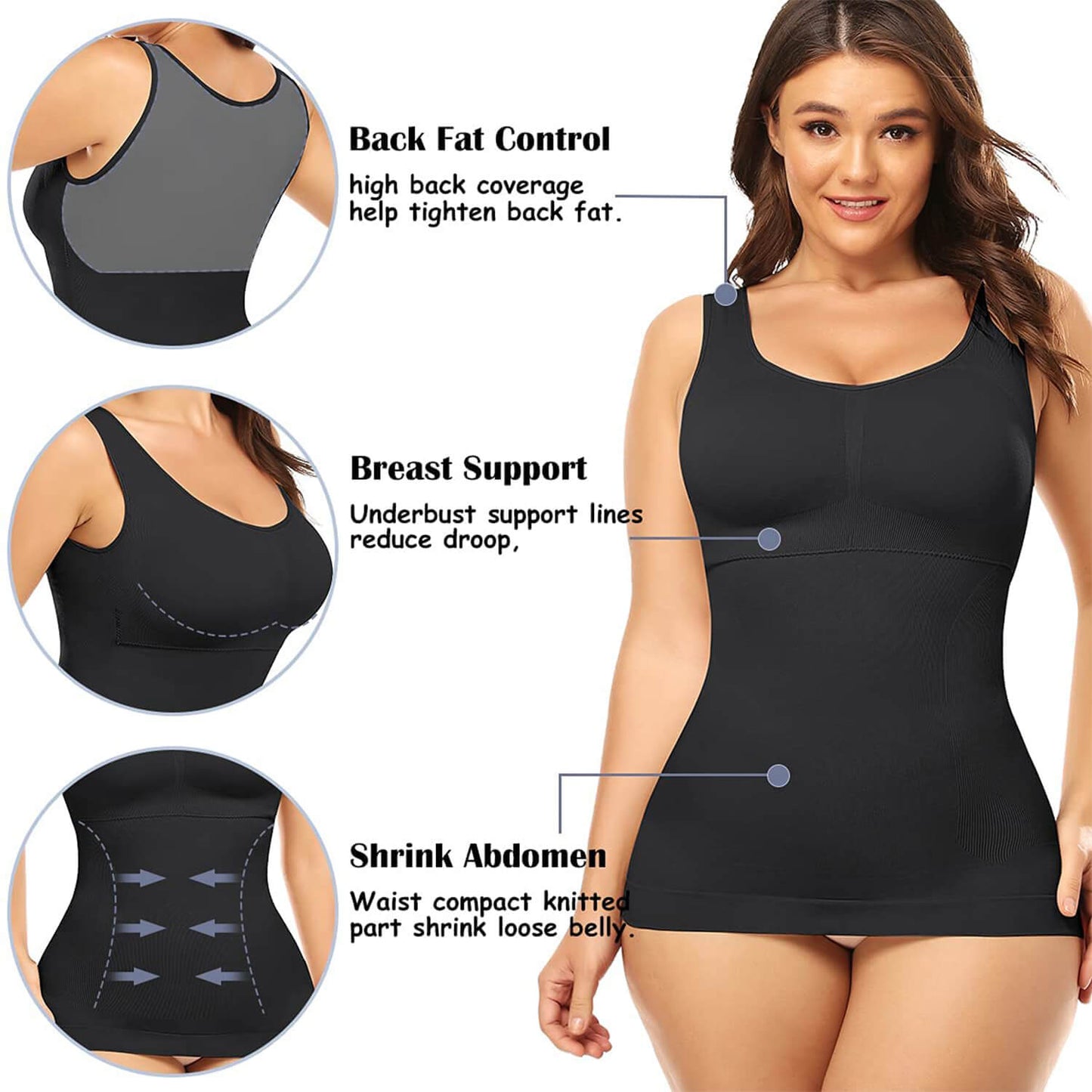 QRIC 3-Pack Women Firm Control Shapewear Tank Top Layering Slimming Body Shaper Vest Camisole