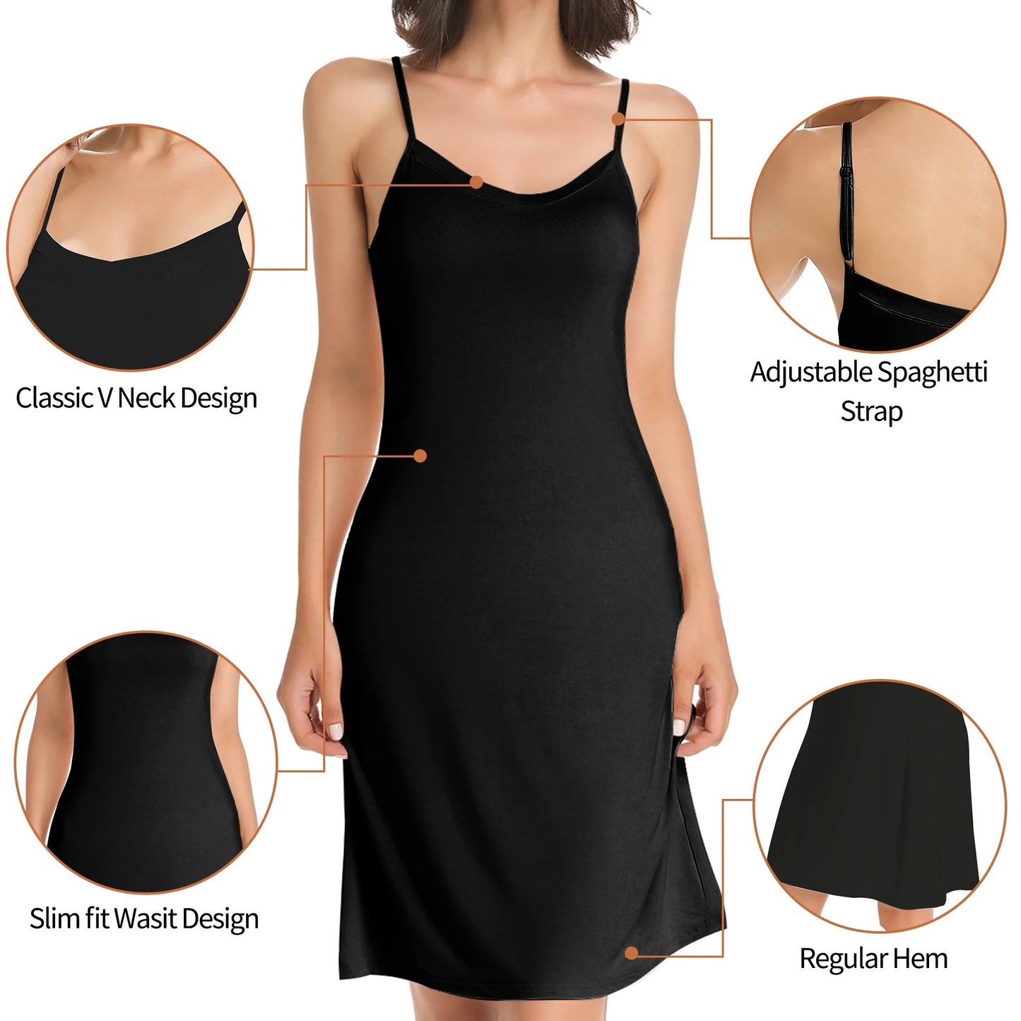 CARCOS Women's Basic Adjustable Spaghetti Strap Cami Full Slip Mini Dress