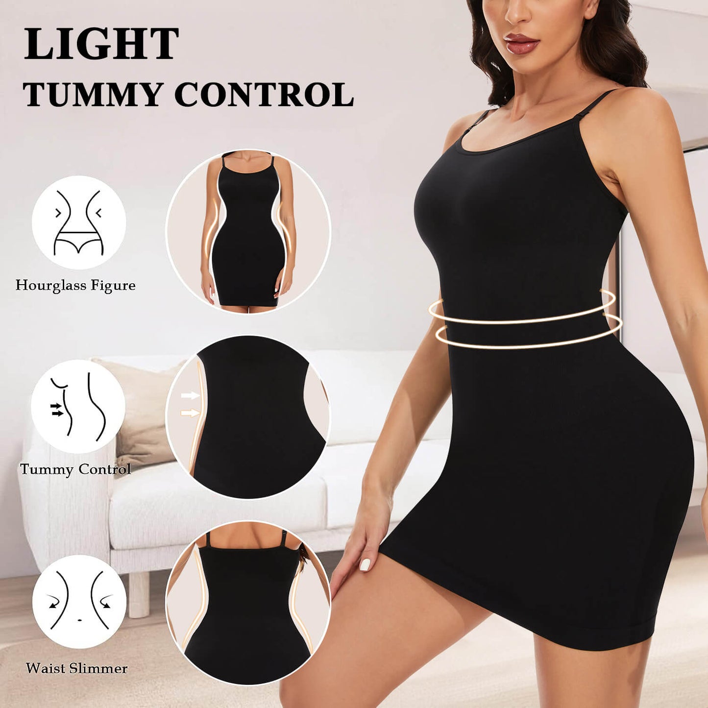 MANIFIQUE Shapewear Slips for Under Dresses Women's Tummy Control Body Shaper Slimming Seamless Cami Slip