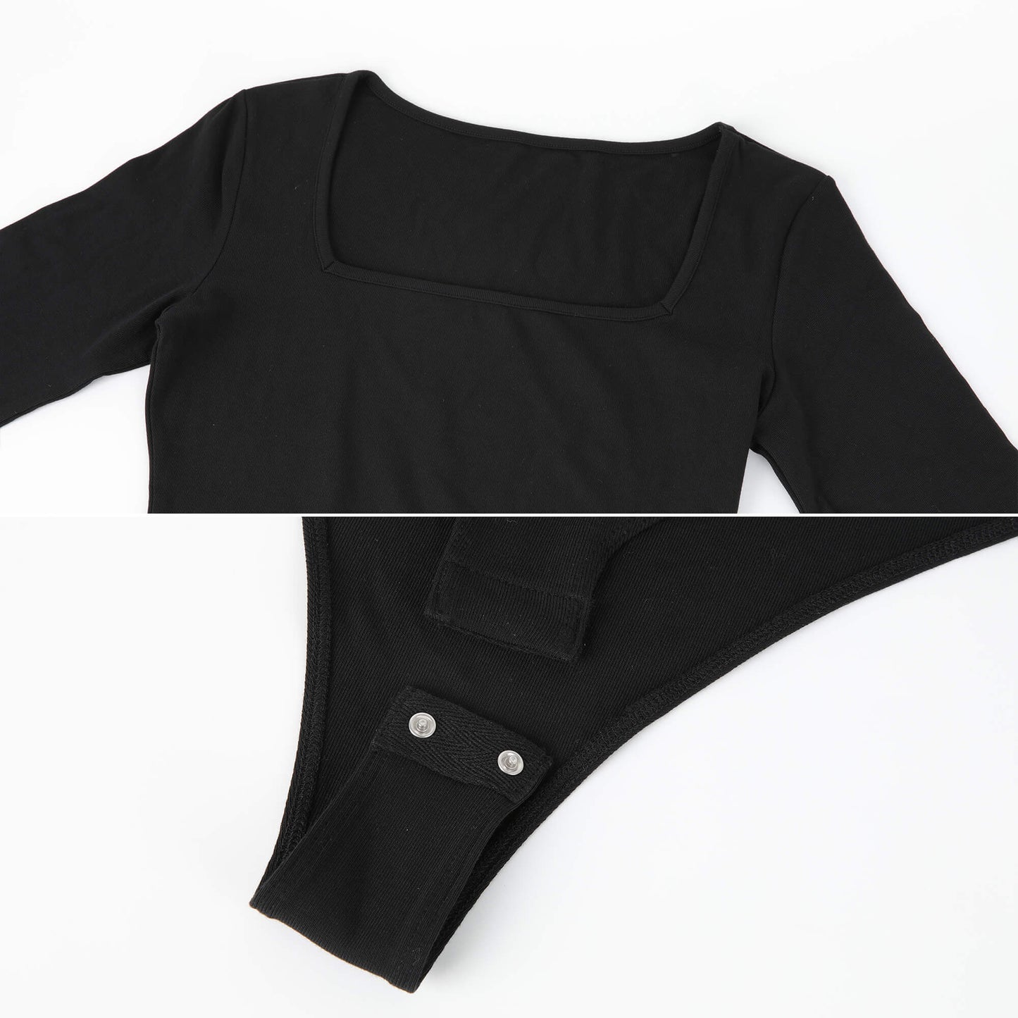 MANIFIQUE Women's Sexy Square Neck Bodysuit Long Sleeve Double Lined Shirt Tops