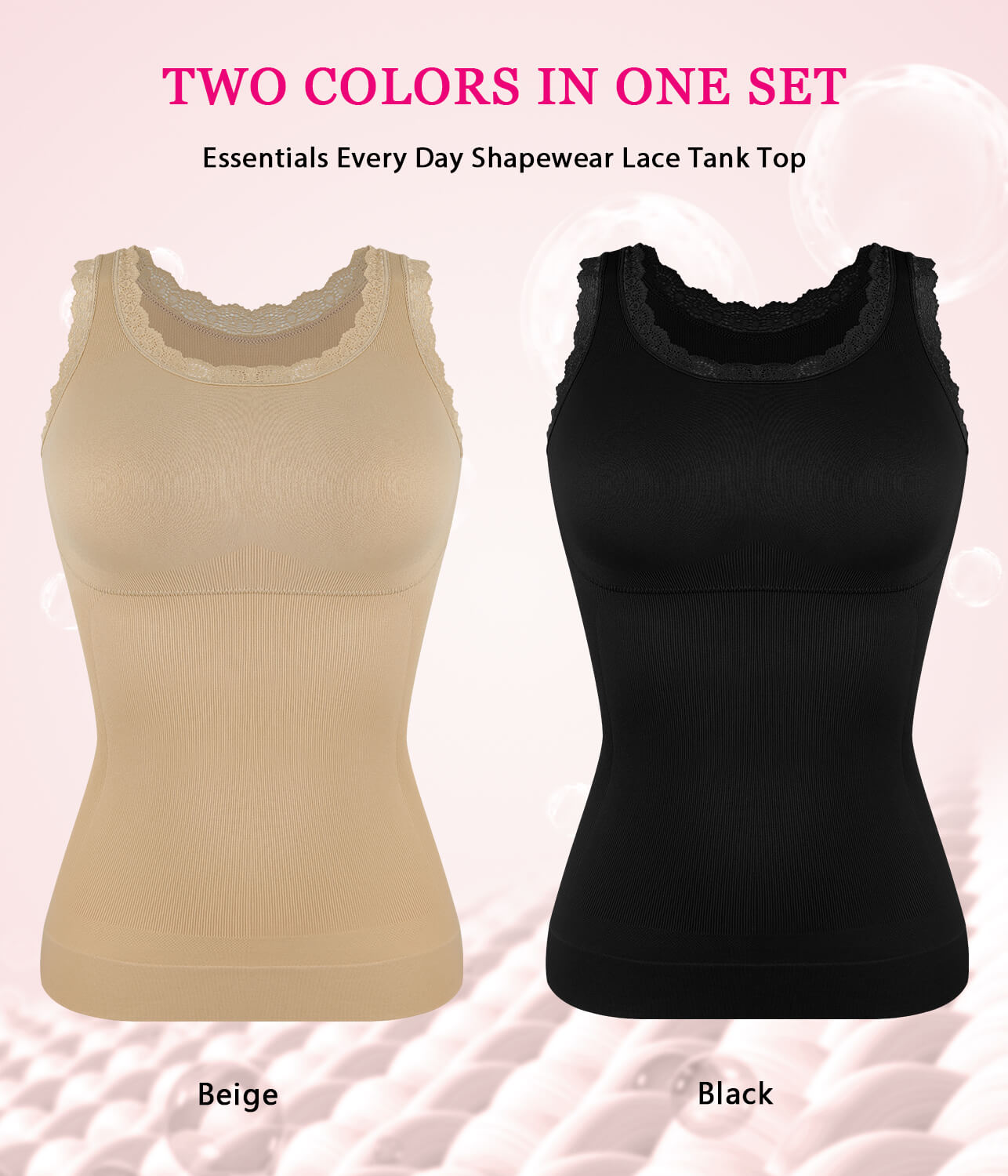 MANIFIQUE 2 Packs Women Tummy Control Shapewear Lace Tank Tops Seamless Compression Tops Slimming Body Shaper Camisole