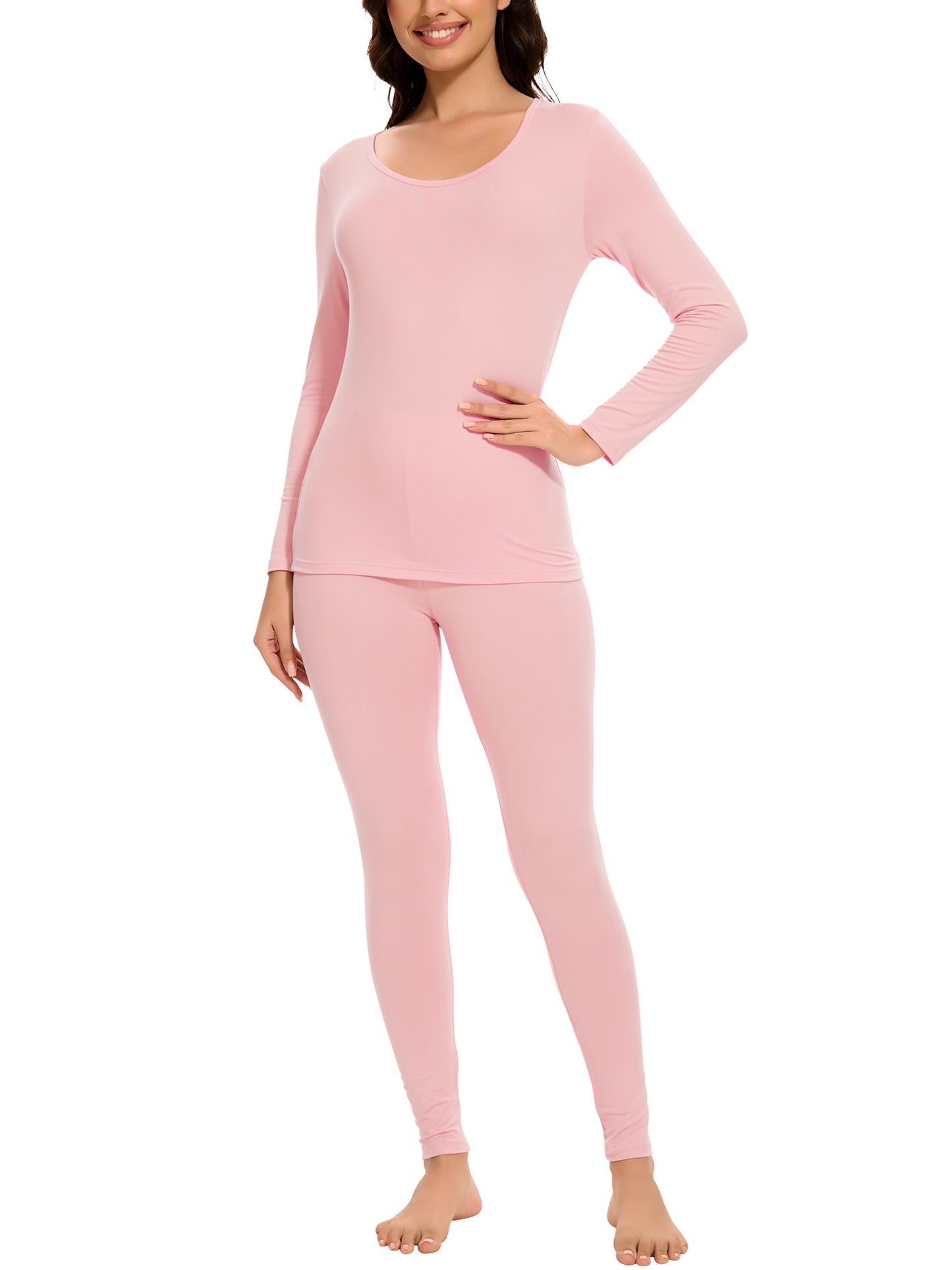 MANIFIQUE Thermal Underwear Set for Women Ultra Thin Long Johns Scoop Neck Base Layer Top & Bottom Set