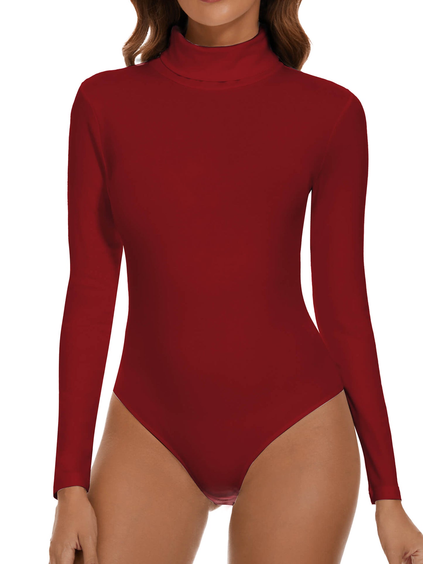 MANIFIQUE Women's Turtle Mock Neck Long Sleeve Slim Fit Tops Bodysuits Jumpsuit