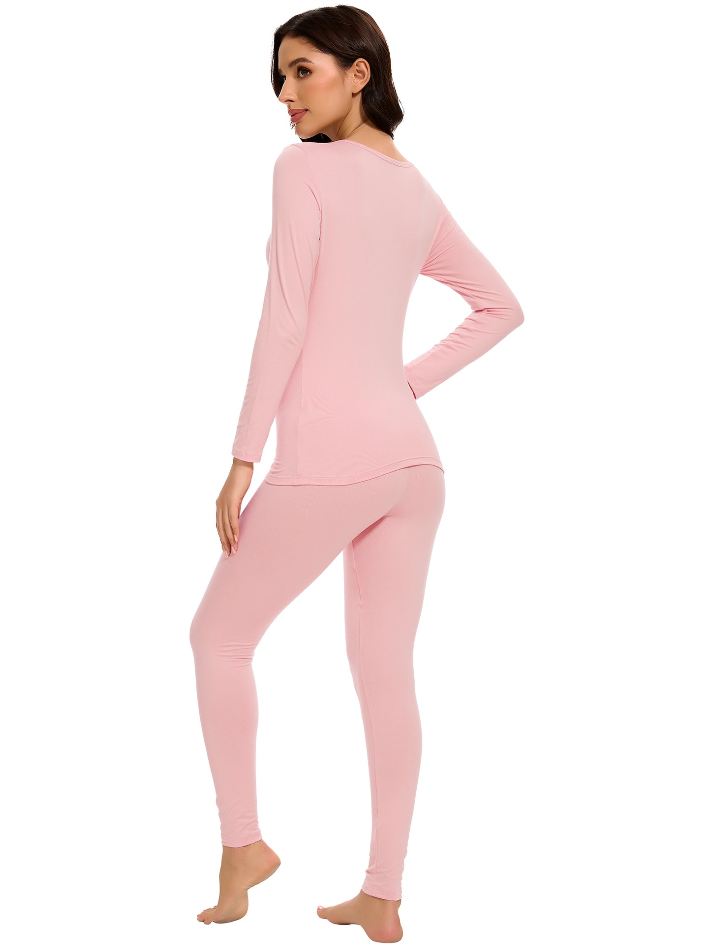 MANIFIQUE Thermal Underwear Set for Women Ultra Thin Long Johns Scoop Neck Base Layer Top & Bottom Set