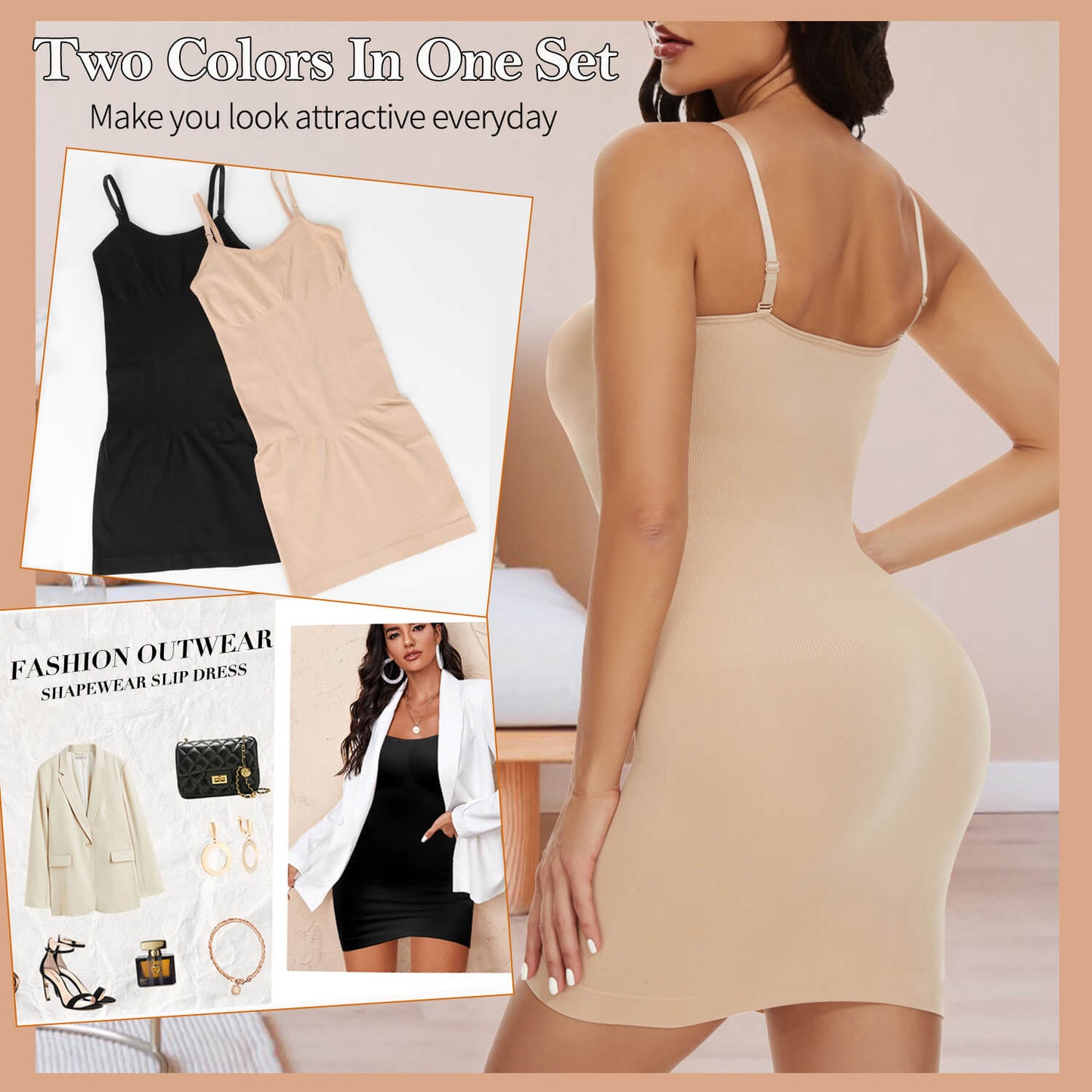 MANIFIQUE Shapewear Slips for Under Dresses Women's Tummy Control Body Shaper Slimming Seamless Cami Slip