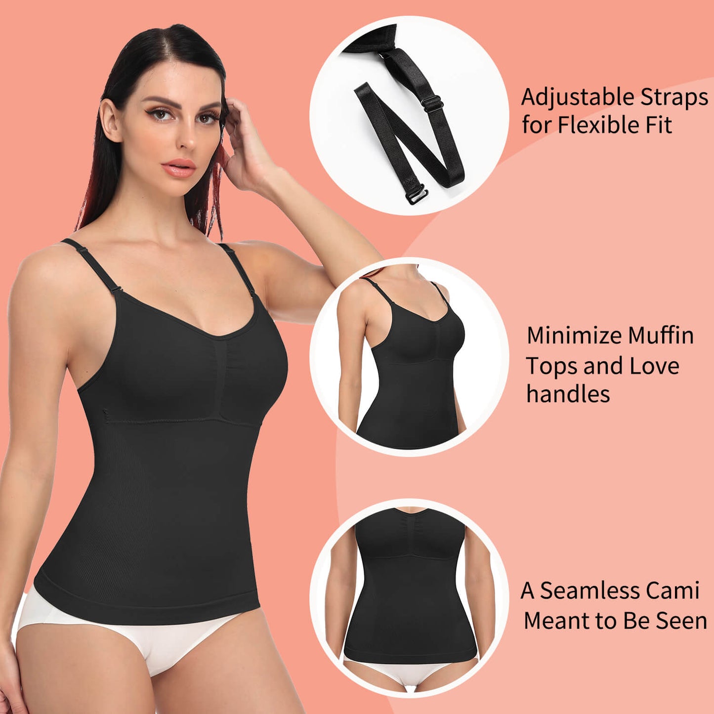 MANIFIQUE Scoop Neck Compression Cami - Tummy and Waist Control Body Shapewear Camisole with Built-in Padded Bras