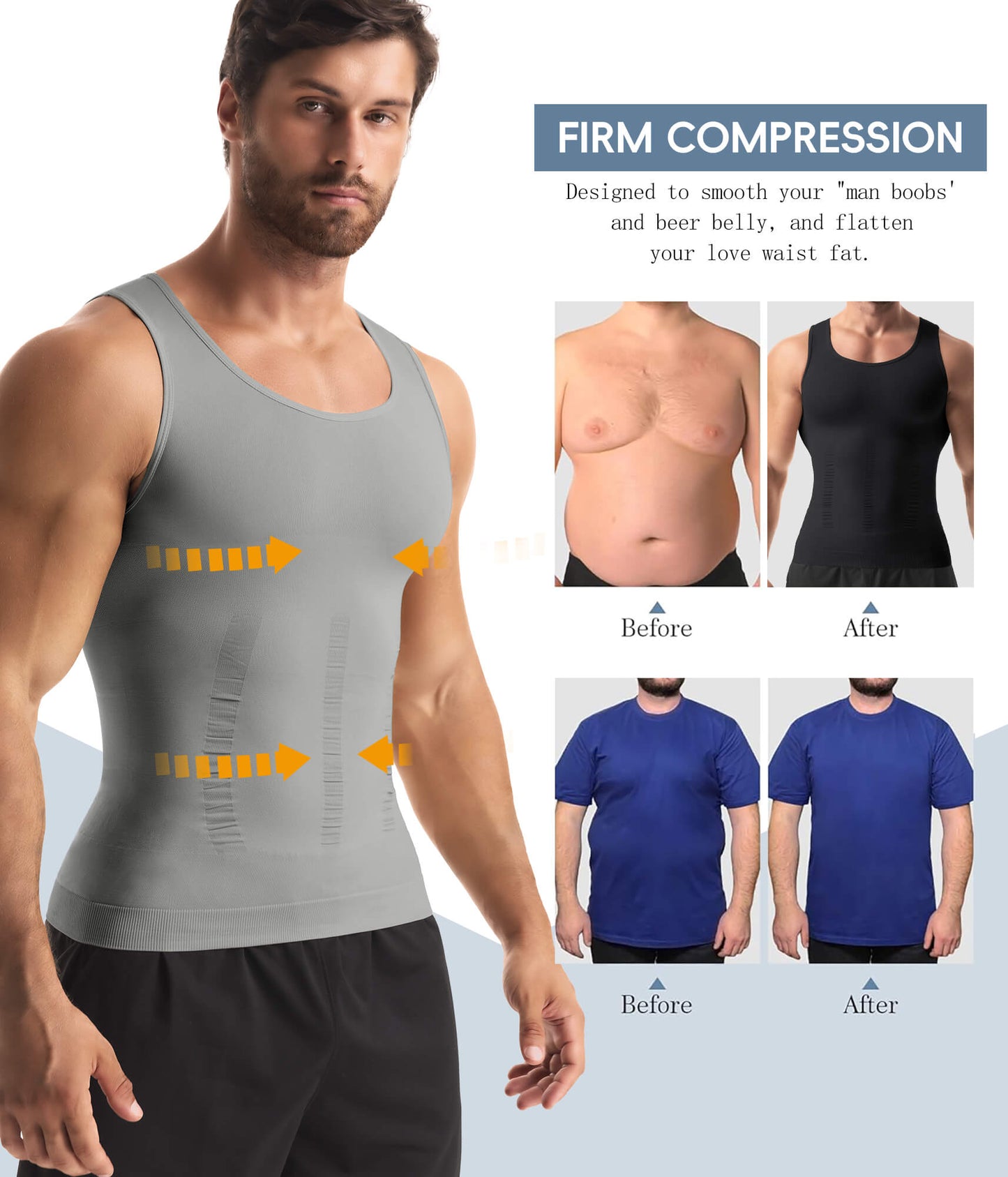 MANIFIQUE Gynecomastia Compression Shirts for Men, Tank Top Body Shaper, Fajas para Hombres, Slimming Undershirt