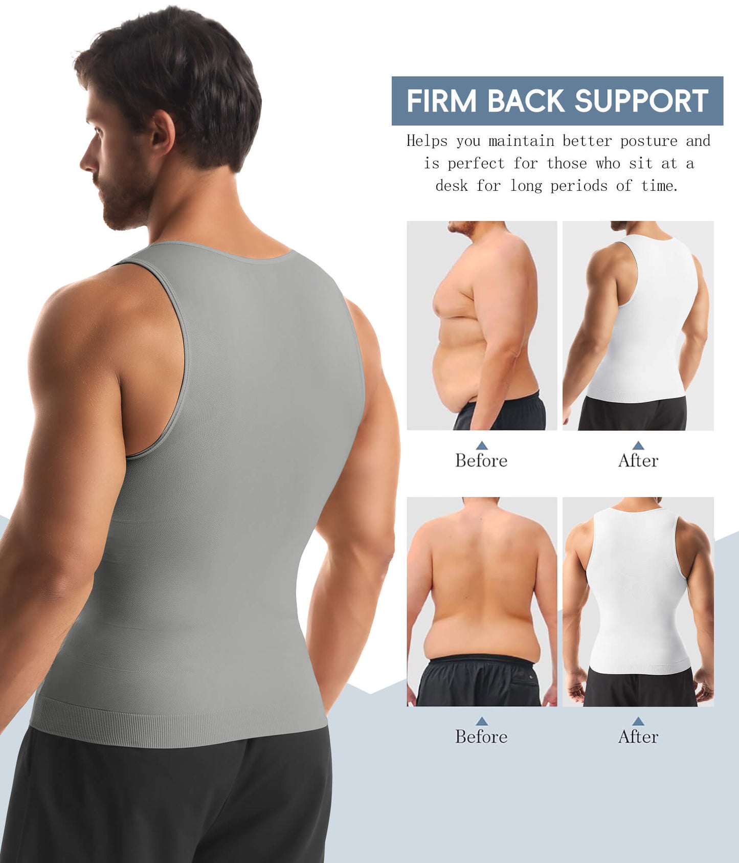 MANIFIQUE Gynecomastia Compression Shirts for Men, Tank Top Body Shaper, Fajas para Hombres, Slimming Undershirt