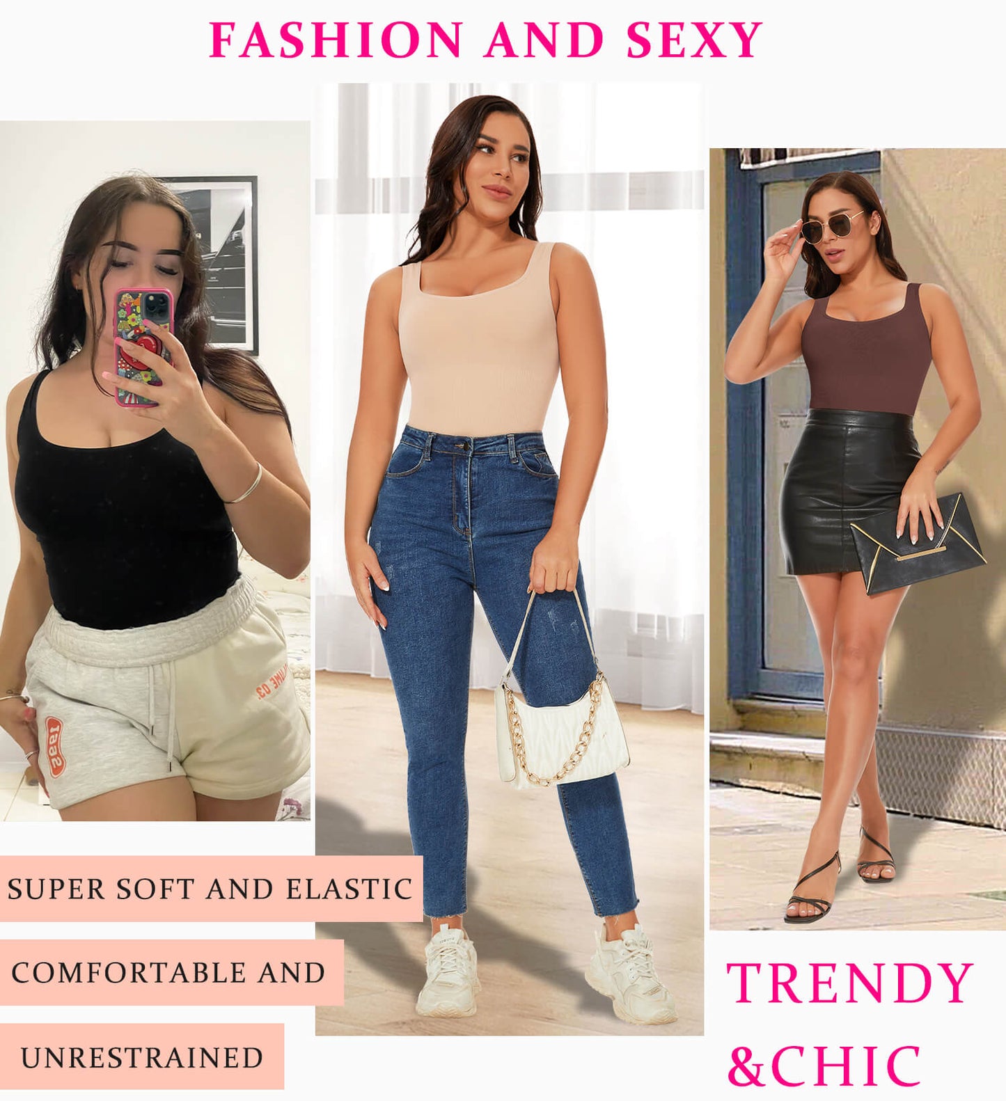 MANIFIQUE 3 Packs Shapewear Bodysuit for Women Tummy Control Slimming Body Shaper Tank Tops