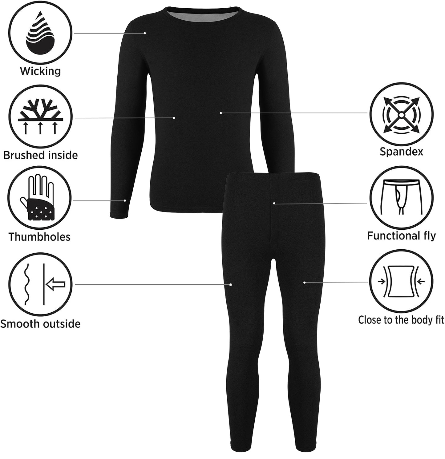 MANIFIQUE Thermal Underwear Shirt & Leggings Set for Men — Heavyweight Fleece‑Lined Long Johns | Warm Winter Base Layer