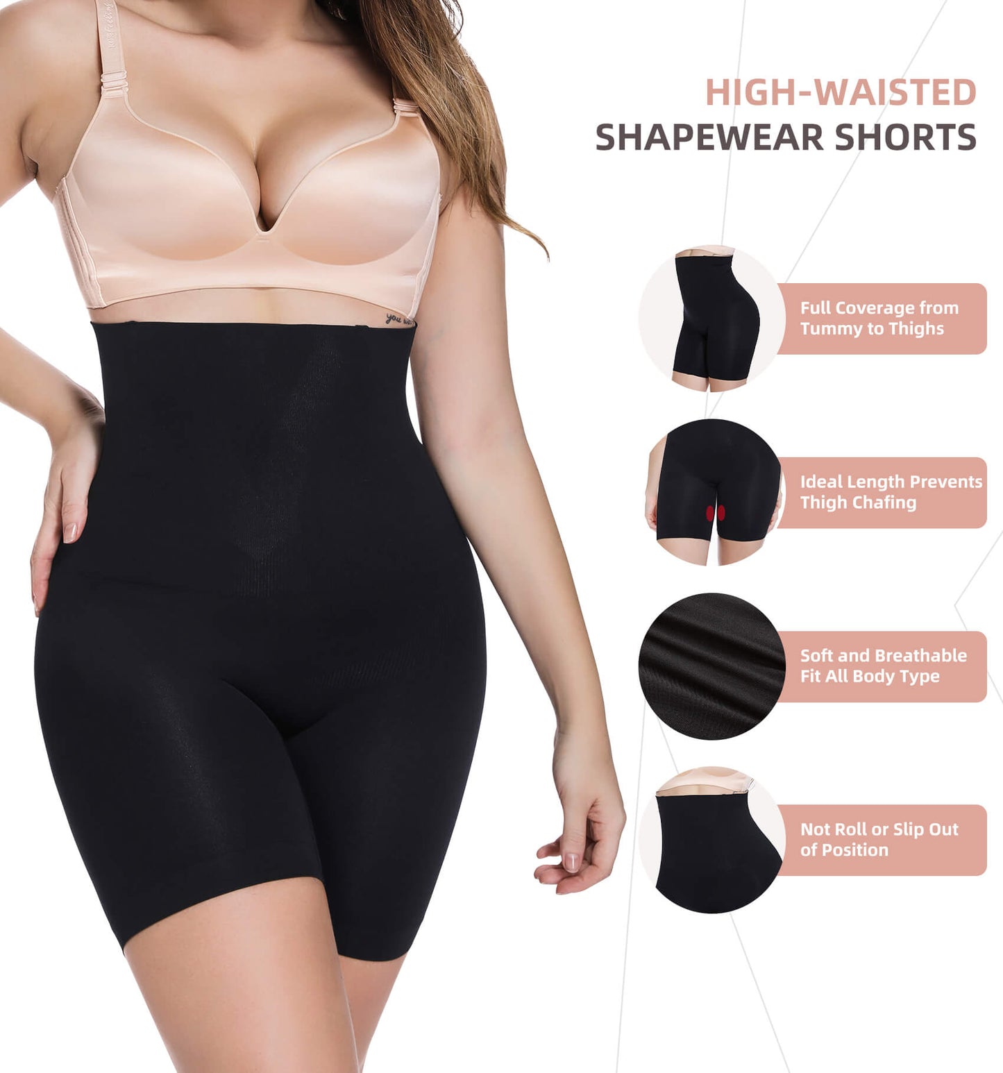 MANIFIQUE High Waisted Body Shaper Shorts Shapewear for Women Tummy Control Full-Thigh Short, Sizes Small-3XL