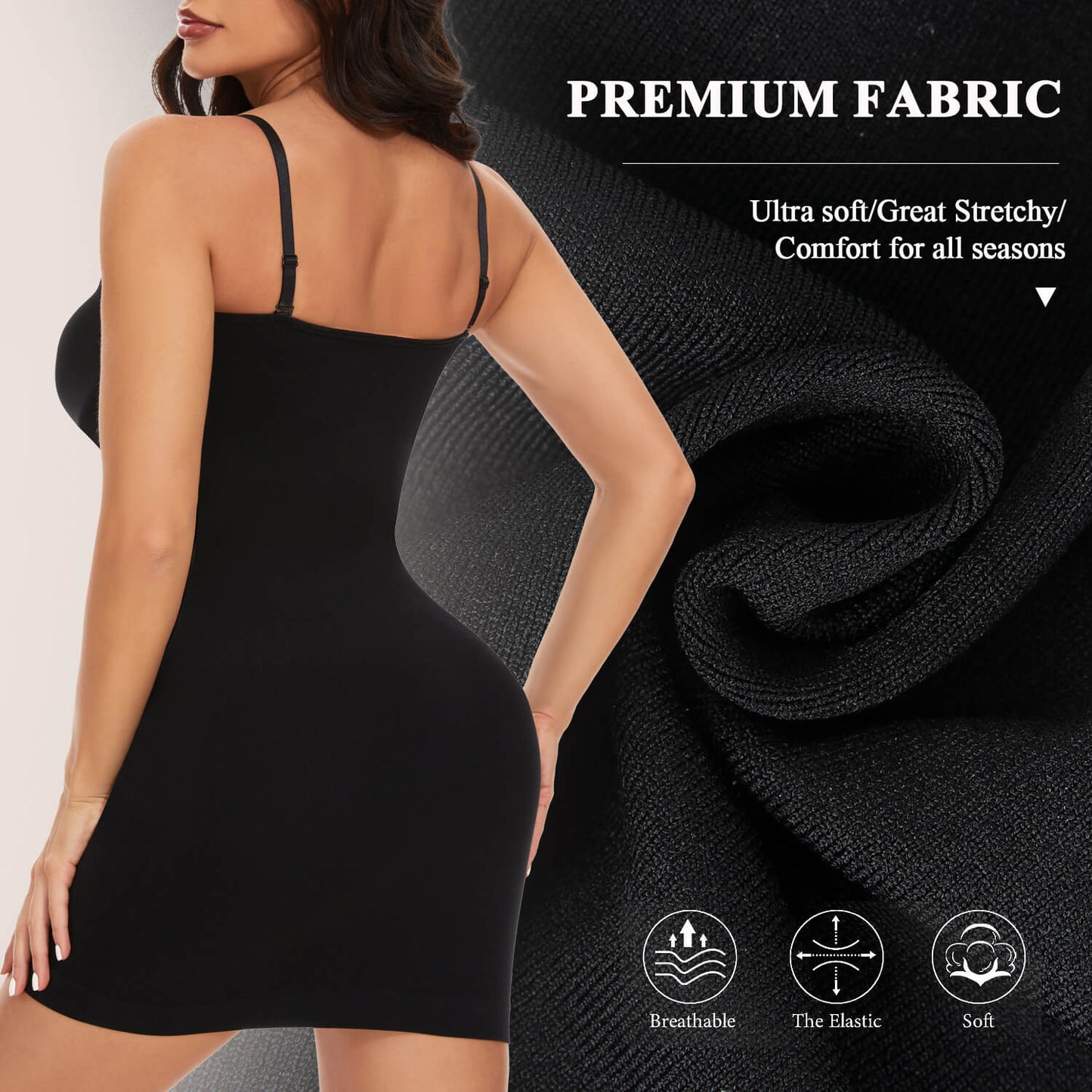 MANIFIQUE Shapewear Slips for Under Dresses Women's Tummy Control Body Shaper Slimming Seamless Cami Slip
