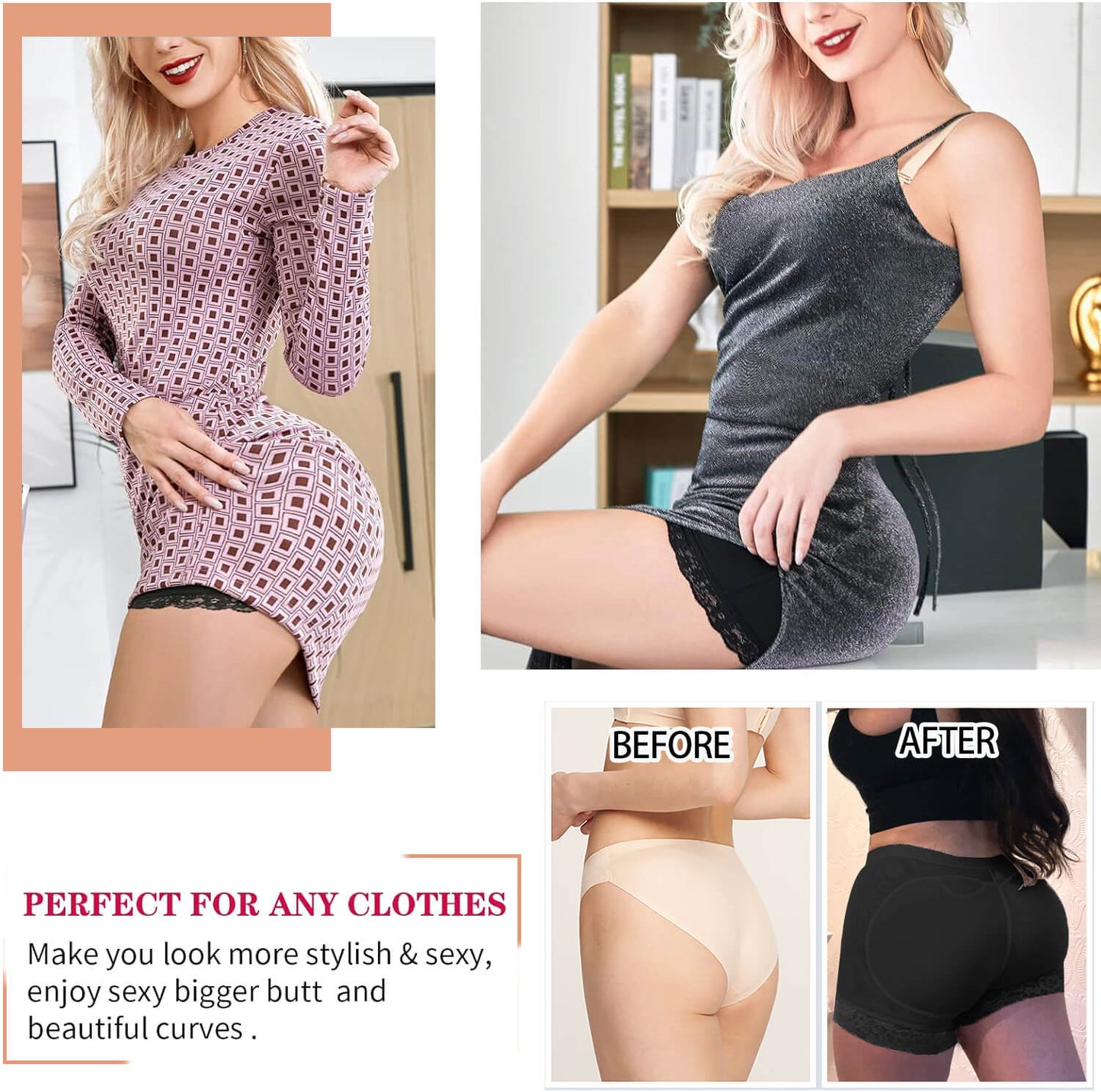 MANIFIQUE Padded Underwear for Women Butt Lifter Seamless Booty Pads Butt Enhancer Panties Lace Shapewear Boyshorts