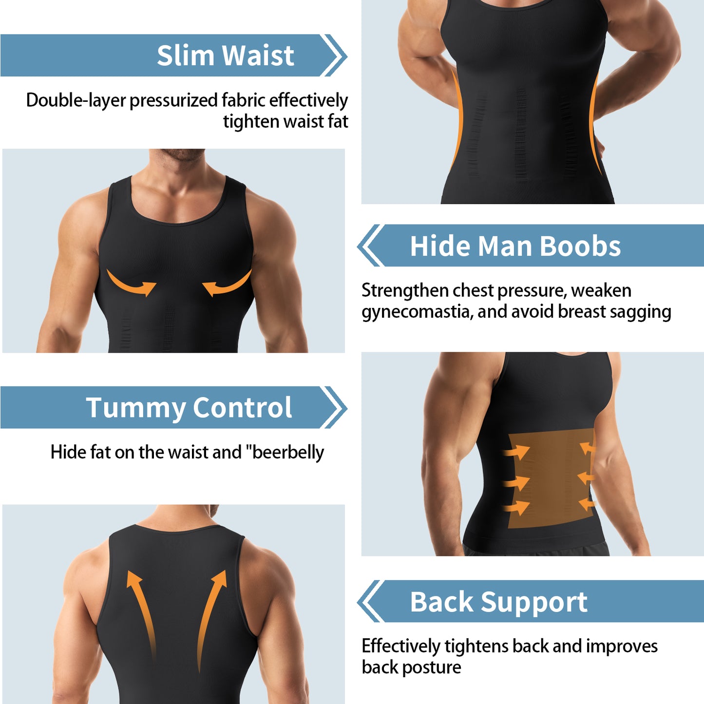 Lalamelon Compression Shirts for Men Shapewear Vest Body Shaper Abs Abdomen Slim Tank Elastic Top Undershirt