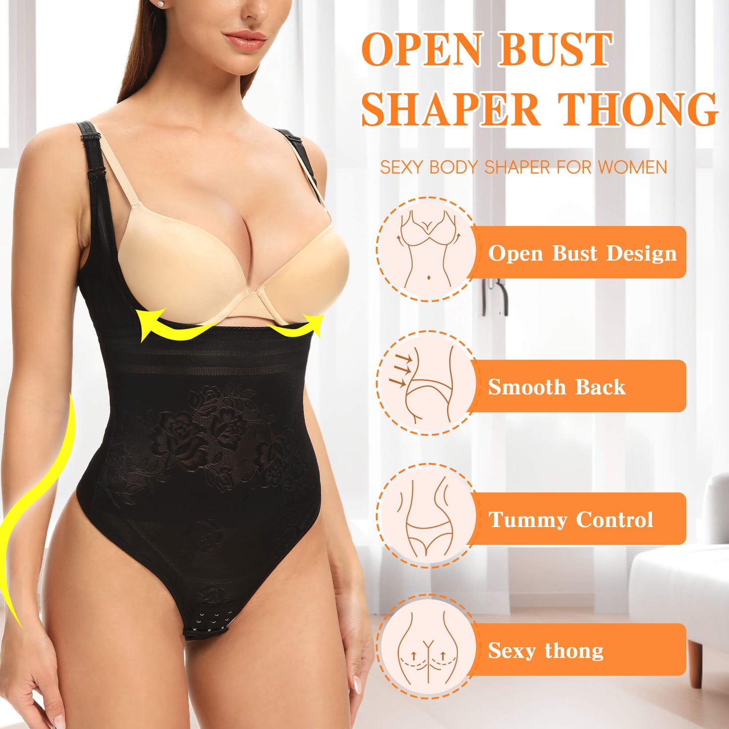 MANIFIQUE Thong Shapewear Bodysuit for Women Tummy Control Open Bust Body Shaper Slimmer Shaping Thong