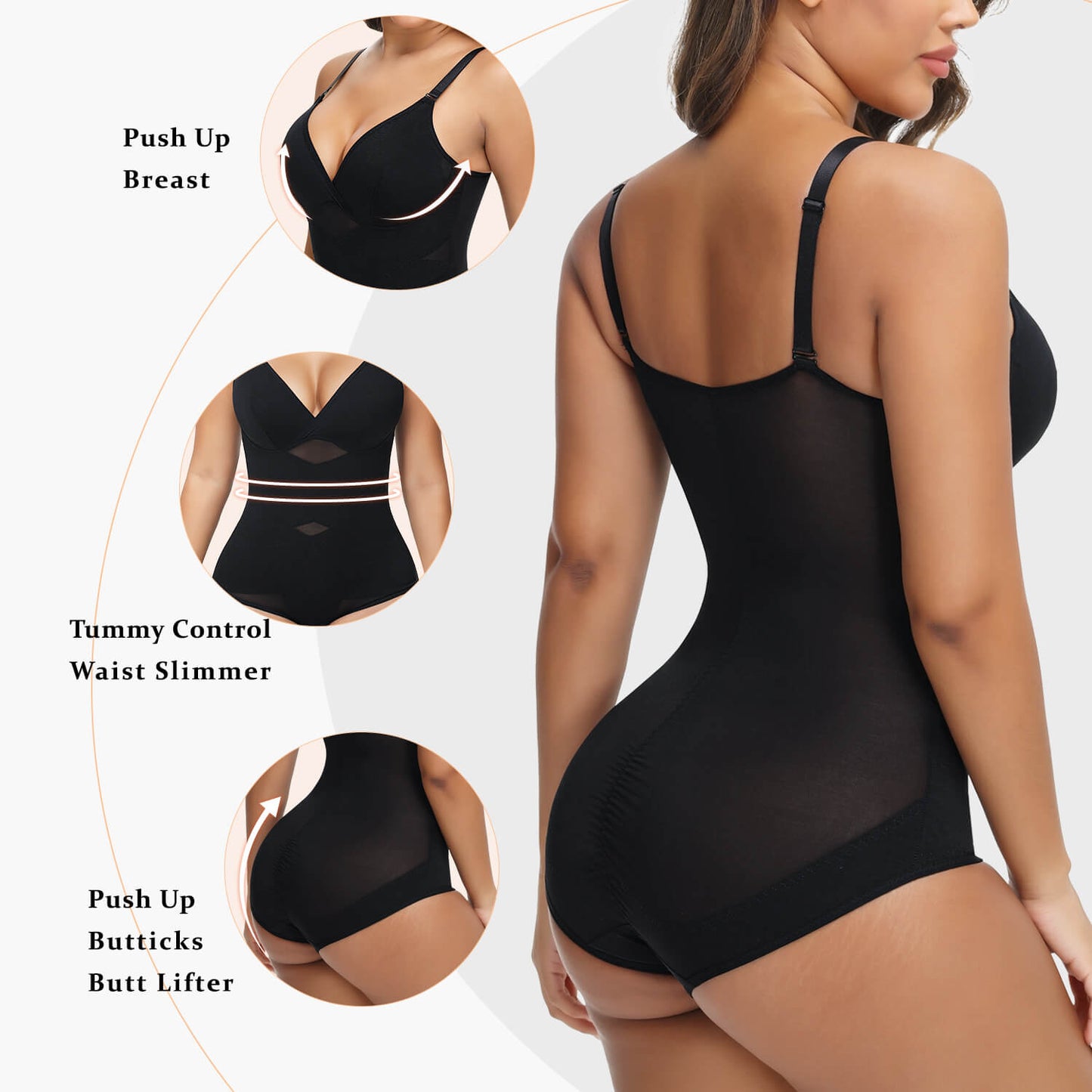 MANIFIQUE Shapewear Bodysuit for Women Tummy Control Body Shaper V-Neck Cami Bodysuit with Built in Bra