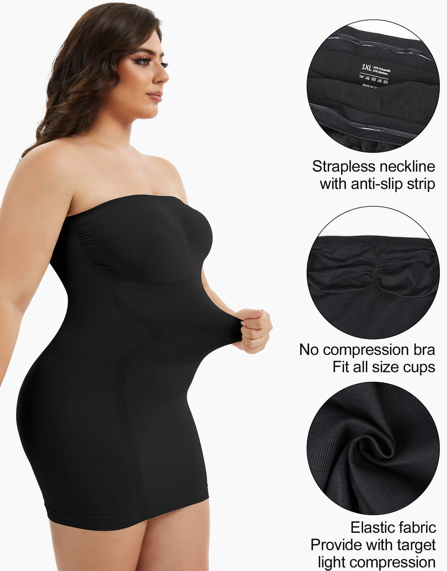 MANIFIQUE Plus Size Strapless Shapewear for Women Full Slip shapewear dress Tummy Control slip for women under dress