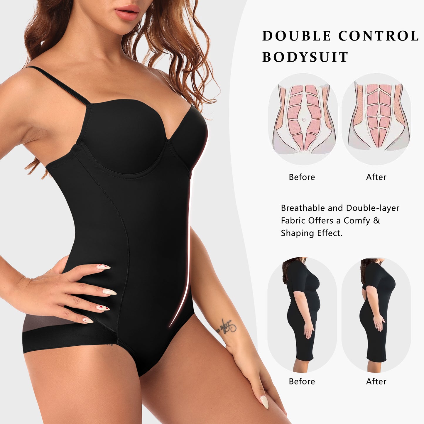 MANIFIQUE Women's Shapewear Tummy Control Bodysuit, Built-In Underwire Bra, Ultra Light Body Briefer Fajas Shapewear