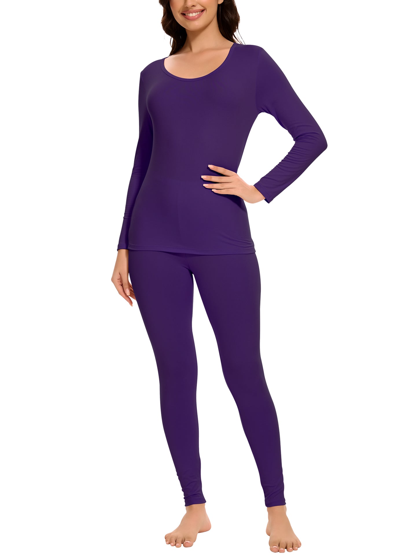 MANIFIQUE Thermal Underwear Set for Women Ultra Thin Long Johns Scoop Neck Base Layer Top & Bottom Set