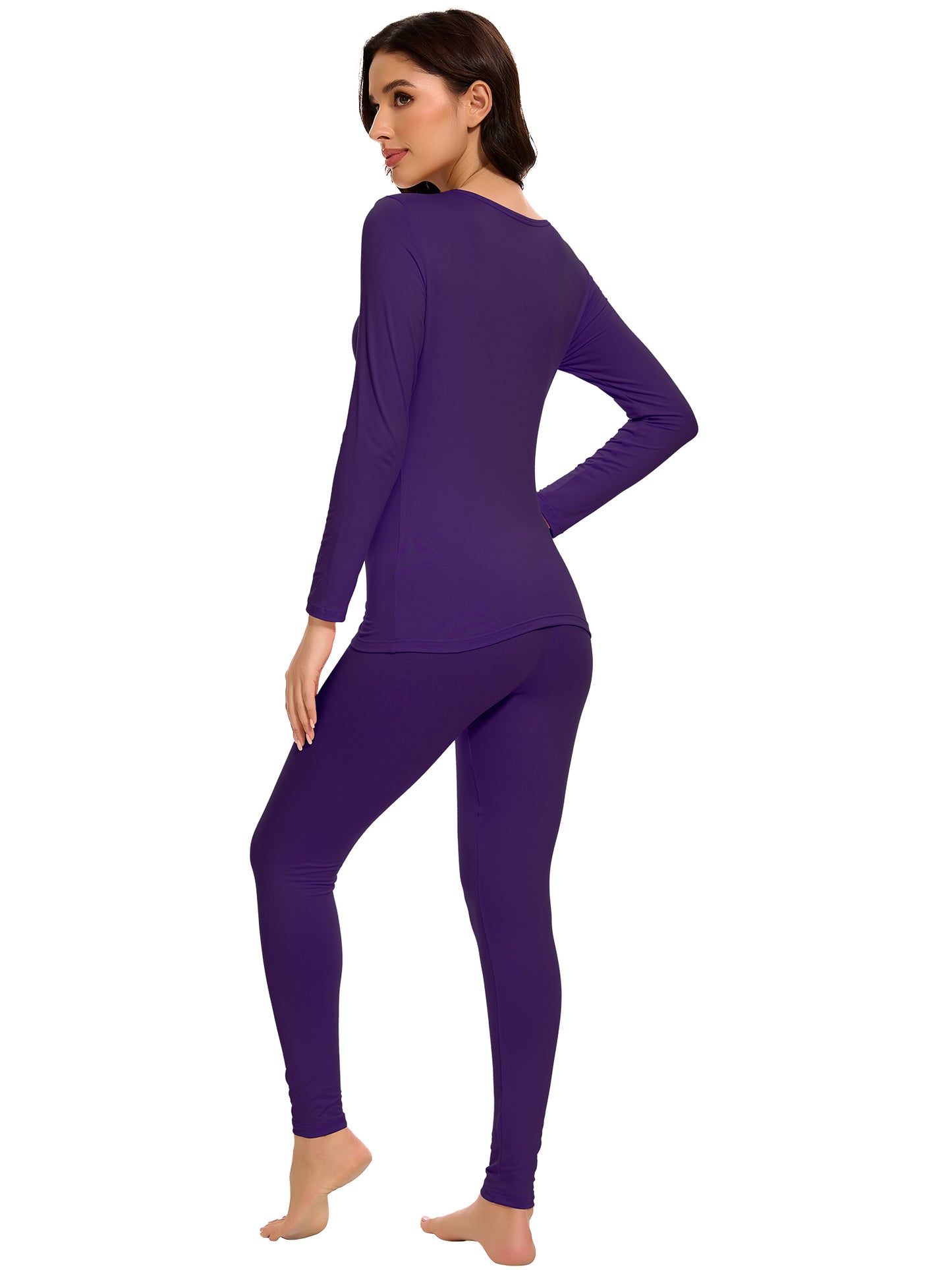 MANIFIQUE Thermal Underwear Set for Women Ultra Thin Long Johns Scoop Neck Base Layer Top & Bottom Set