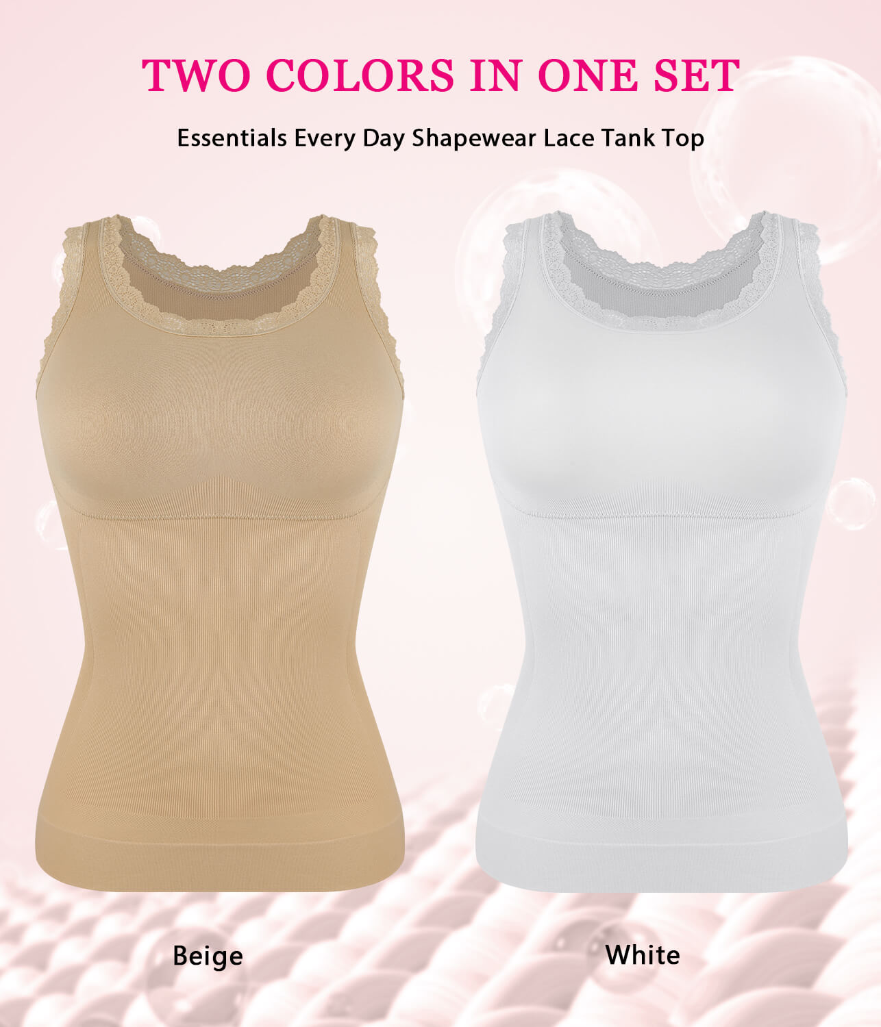 MANIFIQUE 2 Packs Women Tummy Control Shapewear Lace Tank Tops Seamless Compression Tops Slimming Body Shaper Camisole