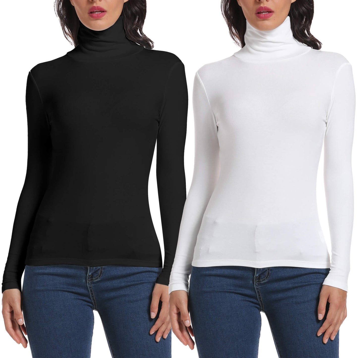 ANYFIT WEAR Long Sleeve Mock Turtleneck Stretch Slim Fitted Layer Basic Tee Tops