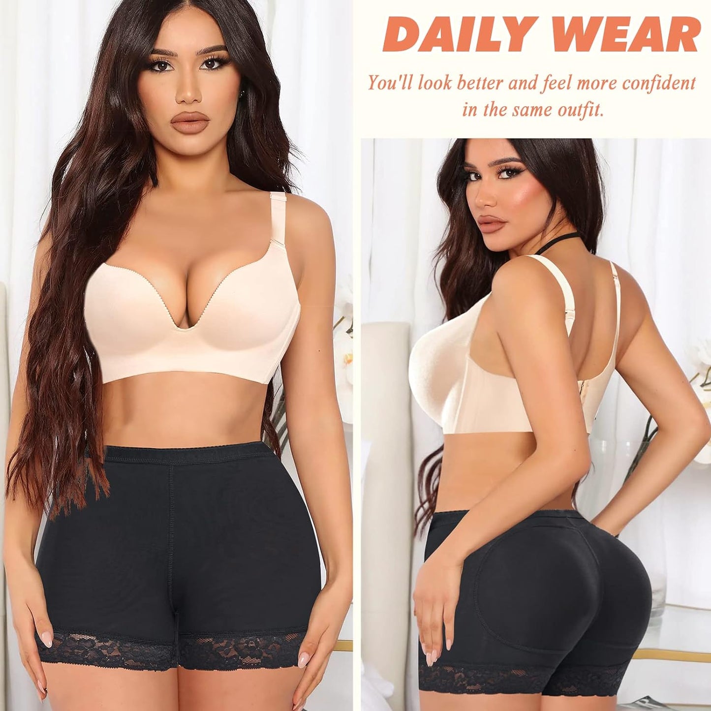 MANIFIQUE Padded Underwear for Women Butt Lifter Seamless Booty Pads Butt Enhancer Panties Lace Shapewear Boyshorts