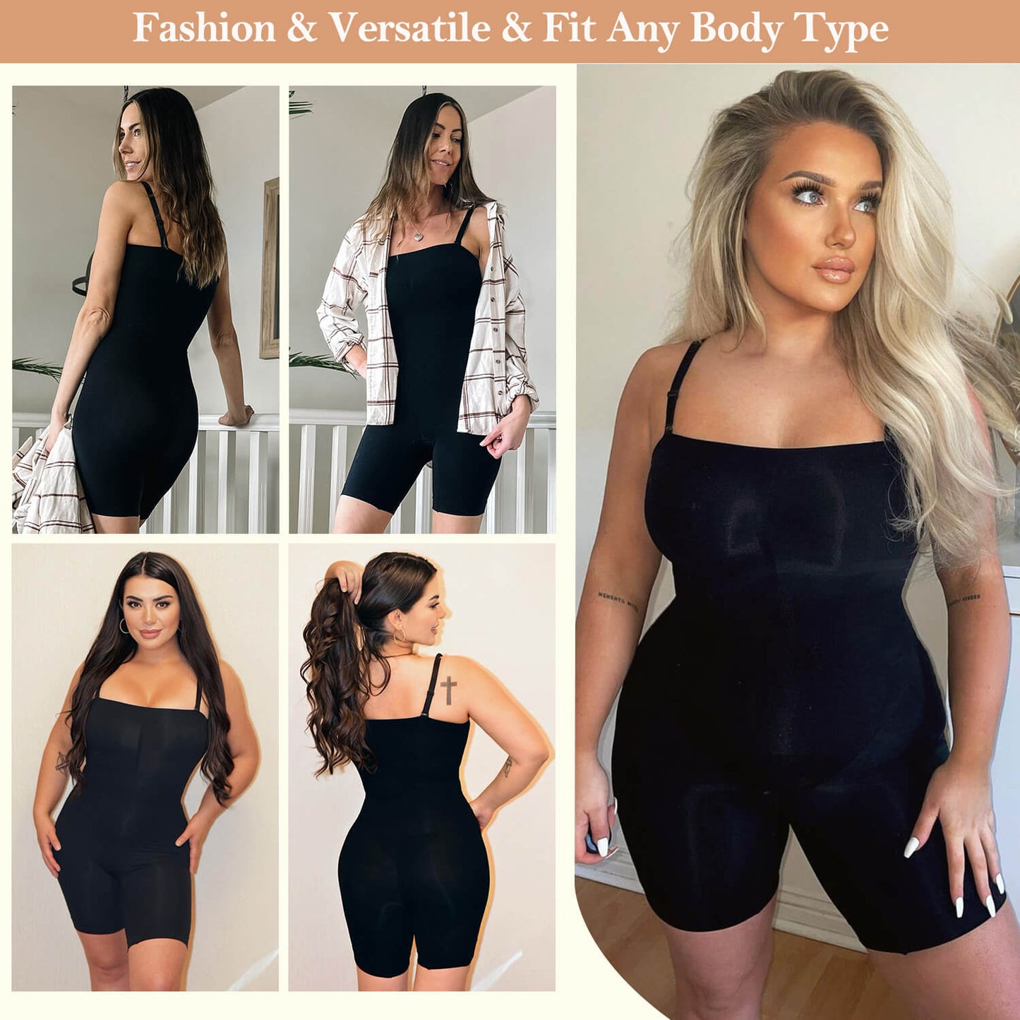 MANIFIQUE Strapless Shortie Bodysuit for Women Tummy Control Shapewear with Removable Straps