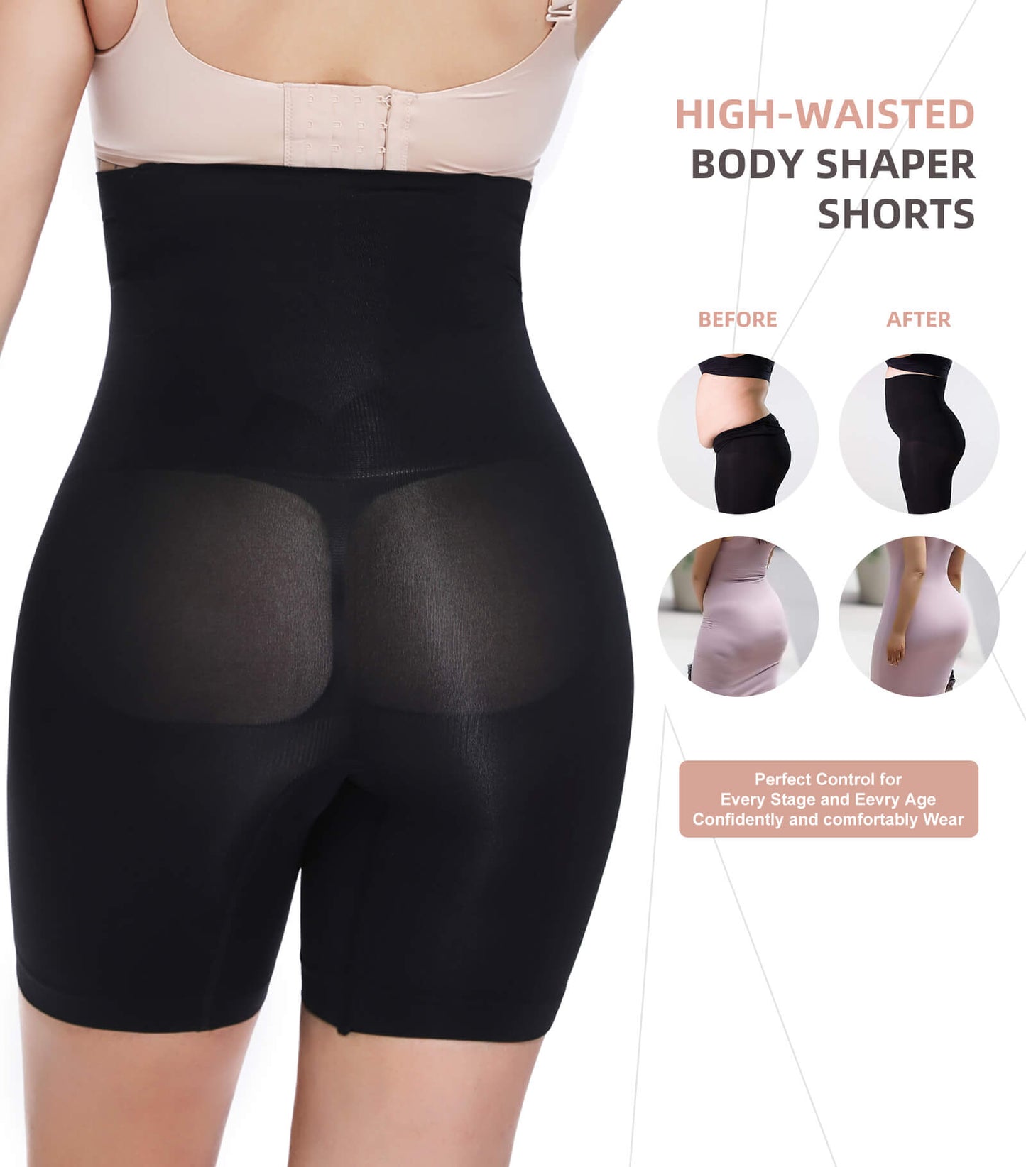 MANIFIQUE High Waisted Body Shaper Shorts Shapewear for Women Tummy Control Full-Thigh Short, Sizes Small-3XL