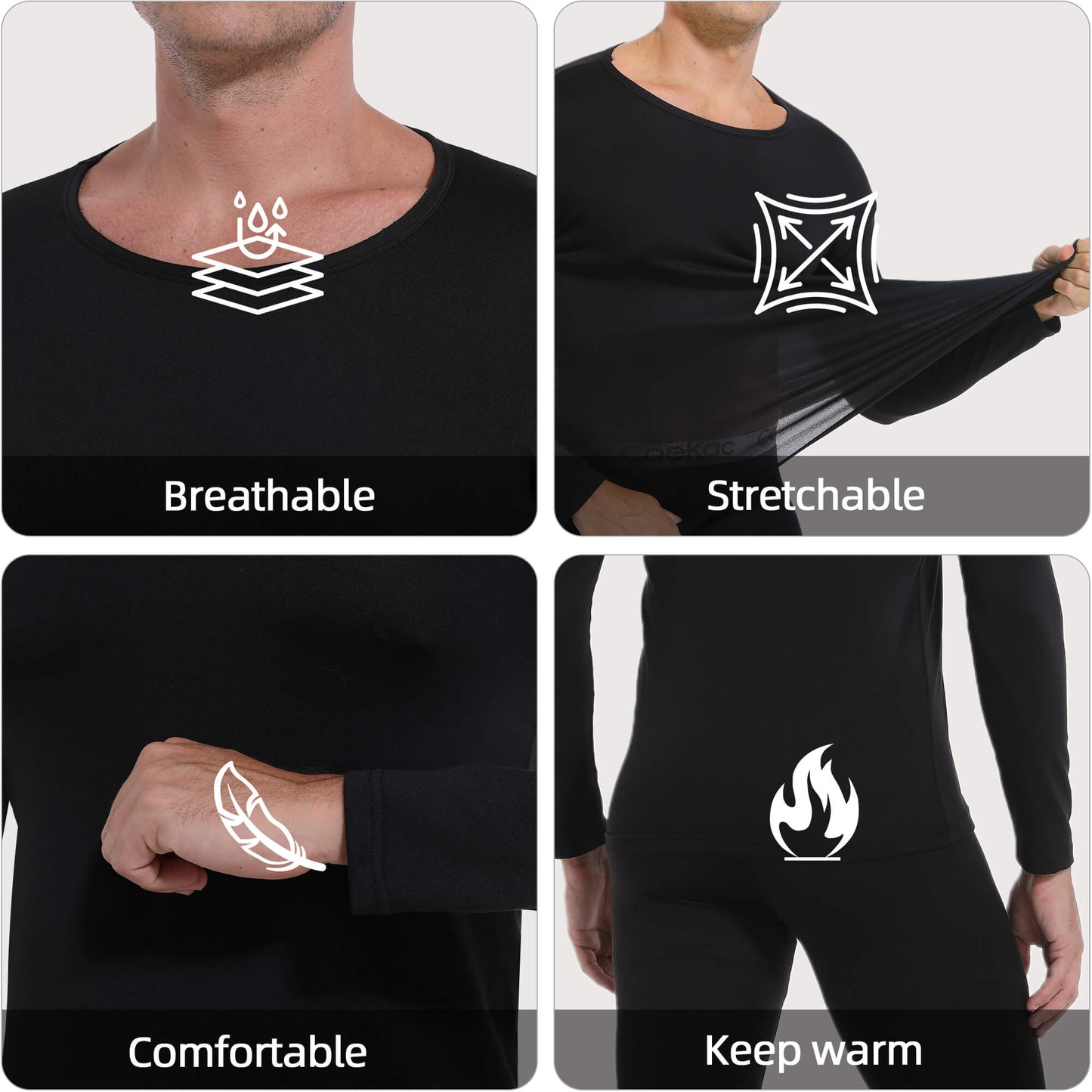 MANIFIQUE Thermal Underwear for Men Set Crewneck Long Johns Top & Bottom Set