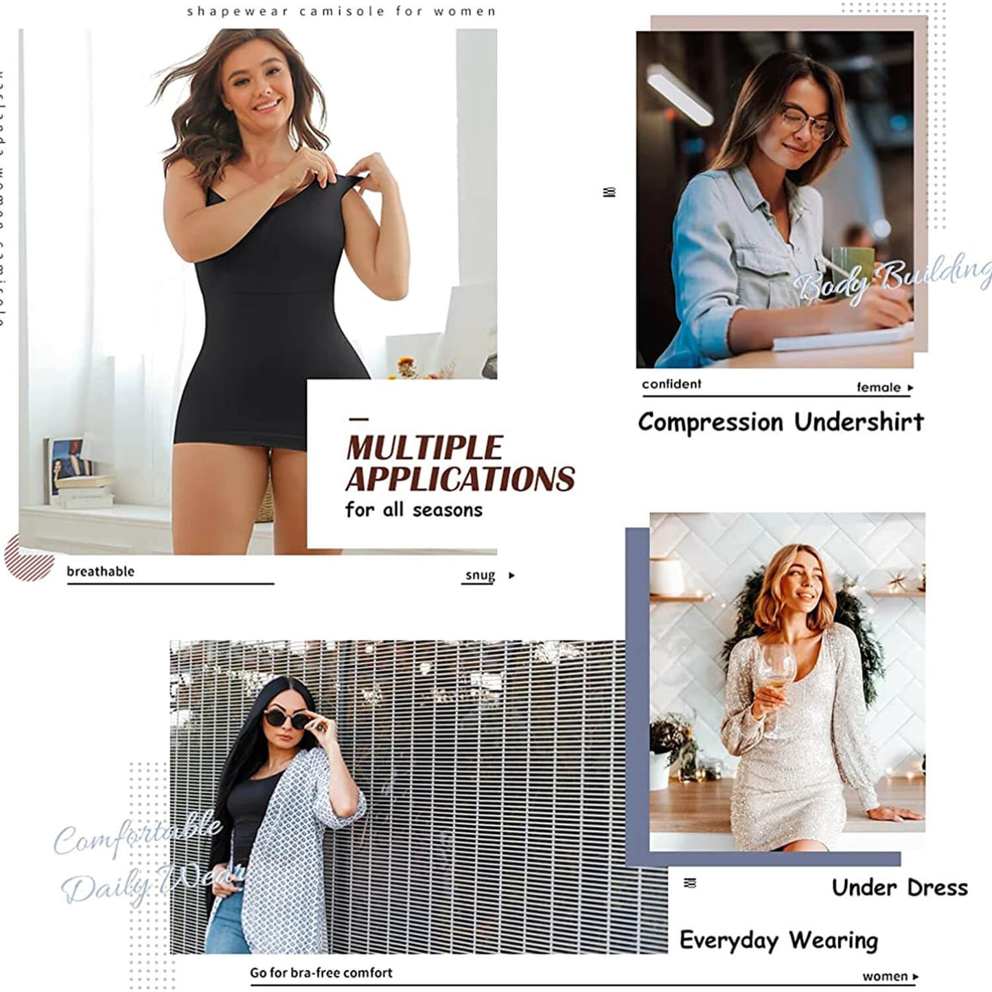 QRIC 3-Pack Women Firm Control Shapewear Tank Top Layering Slimming Body Shaper Vest Camisole