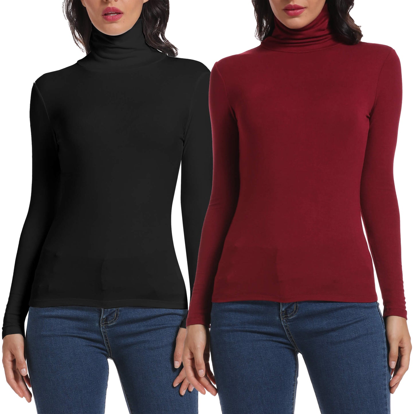 ANYFIT WEAR Long Sleeve Mock Turtleneck Stretch Slim Fitted Layer Basic Tee Tops