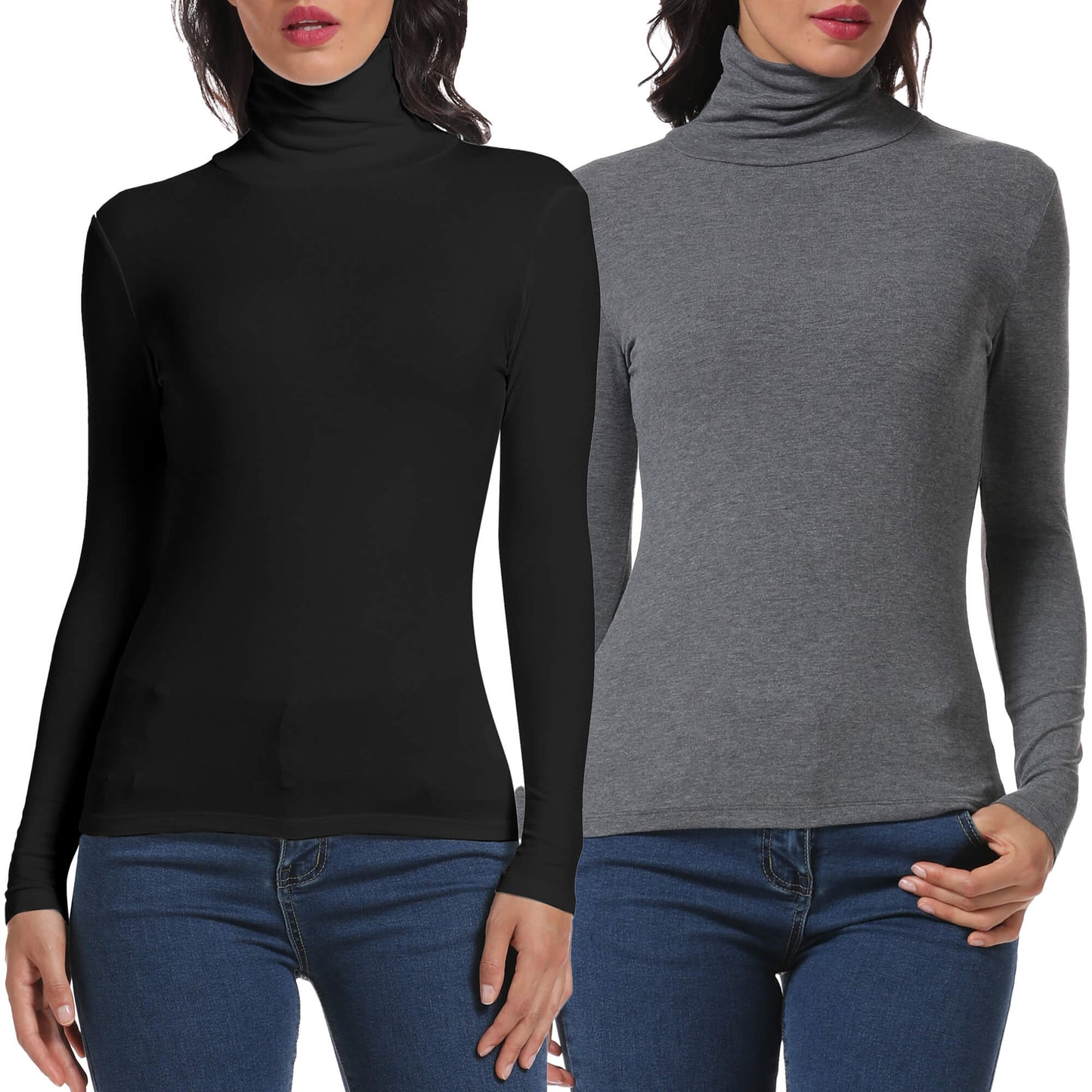 ANYFIT WEAR Long Sleeve Mock Turtleneck Stretch Slim Fitted Layer Basic Tee Tops