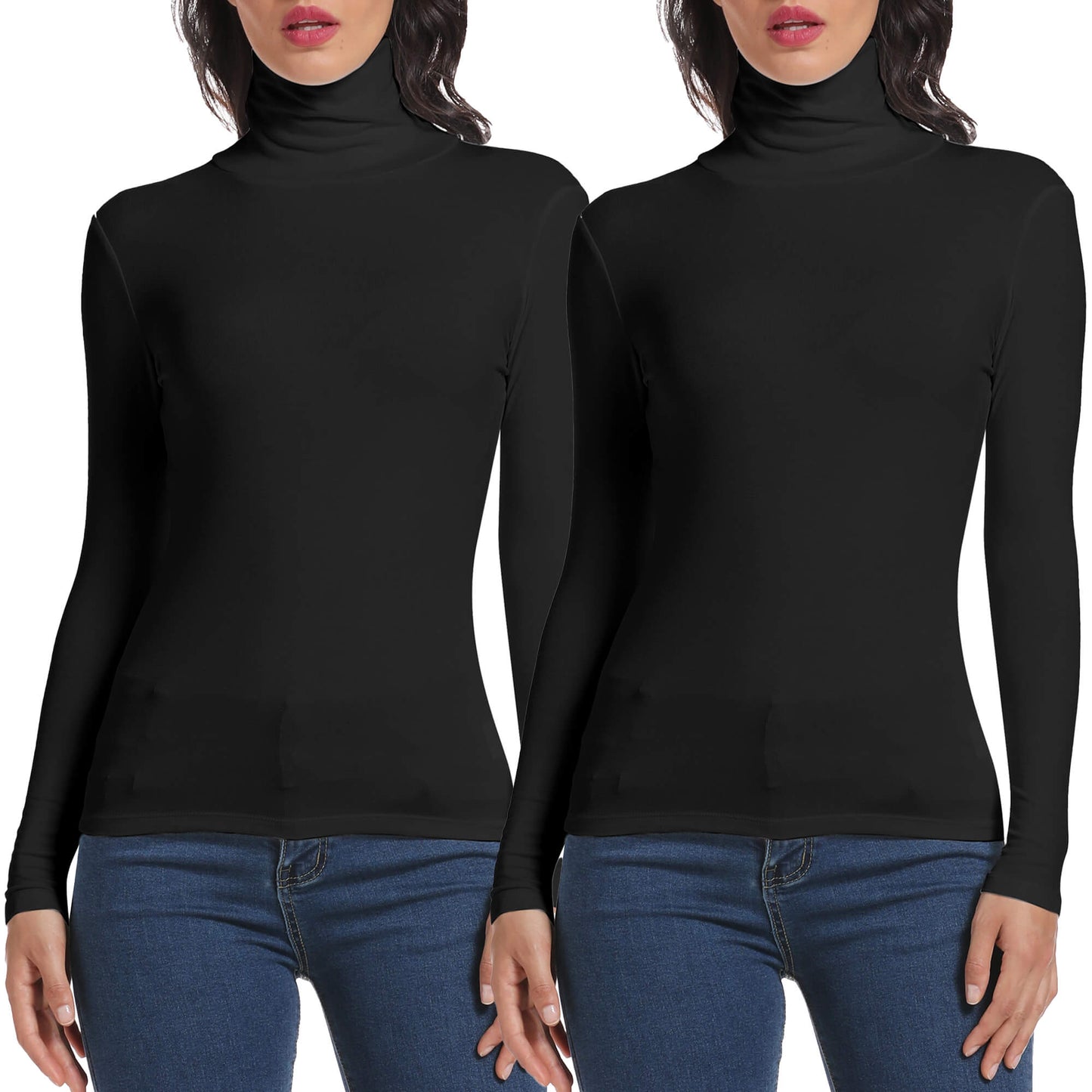 ANYFIT WEAR Long Sleeve Mock Turtleneck Stretch Slim Fitted Layer Basic Tee Tops