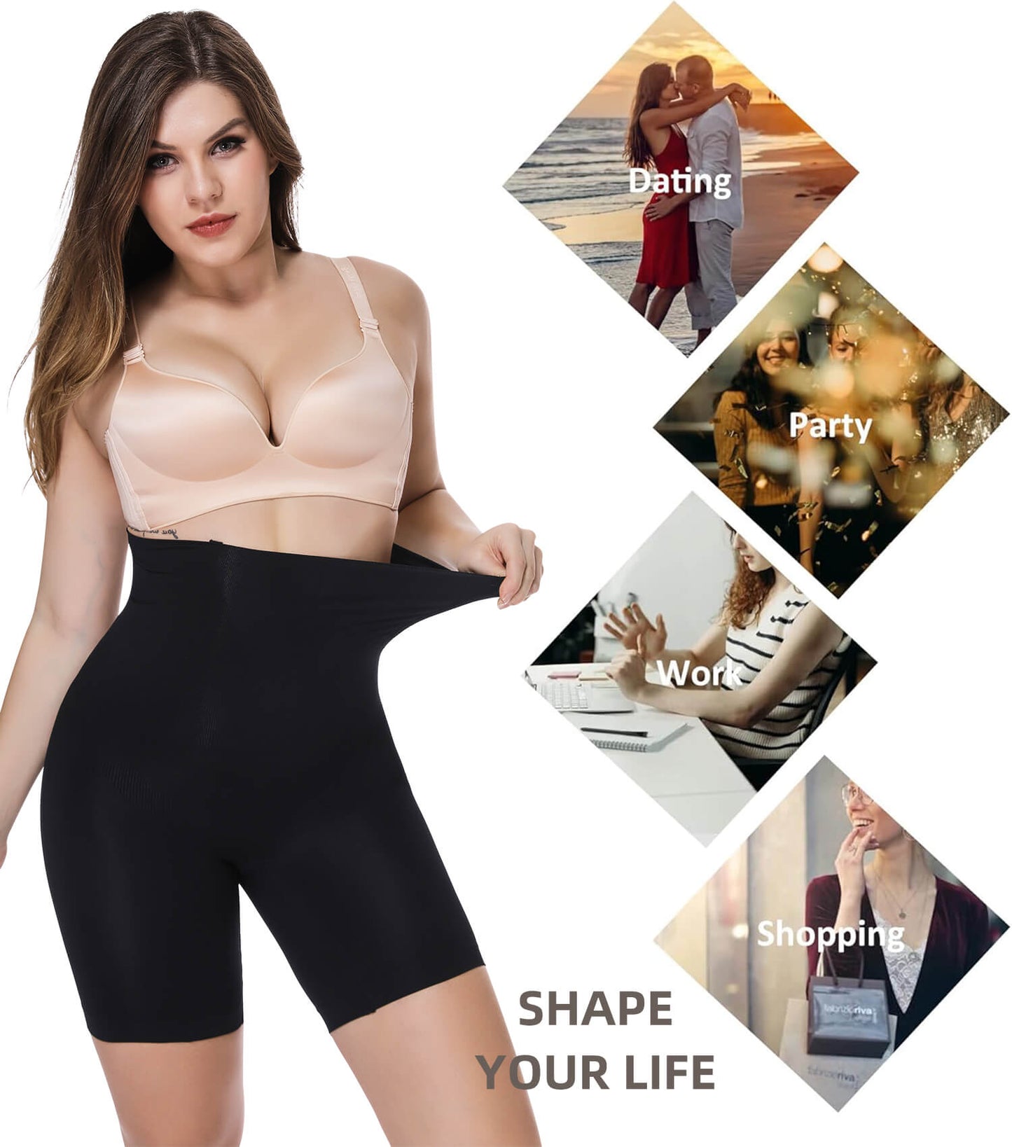 MANIFIQUE High Waisted Body Shaper Shorts Shapewear for Women Tummy Control Full-Thigh Short, Sizes Small-3XL