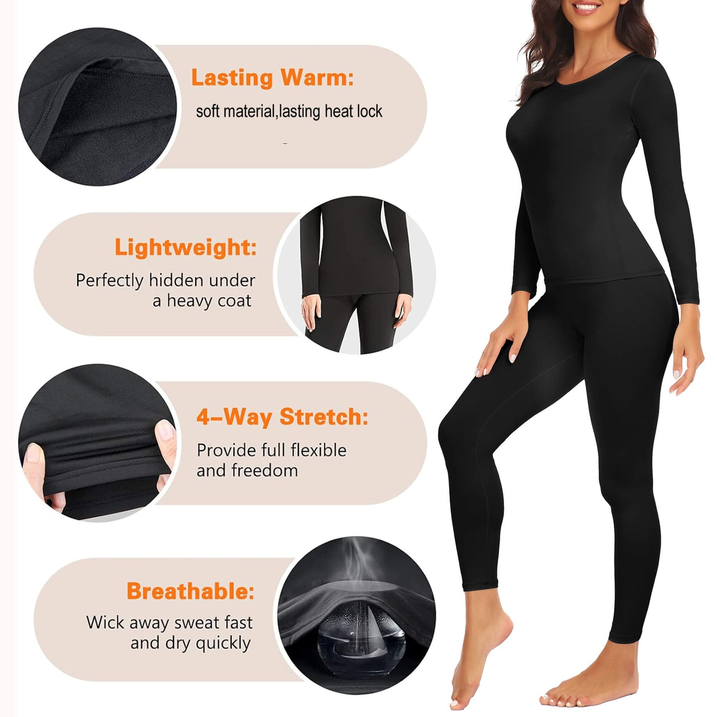 Anyfit Wear Women Thermal Underwear Set Long John Base Layer Ultra Soft Top&Bottom Sets for Cold Weather