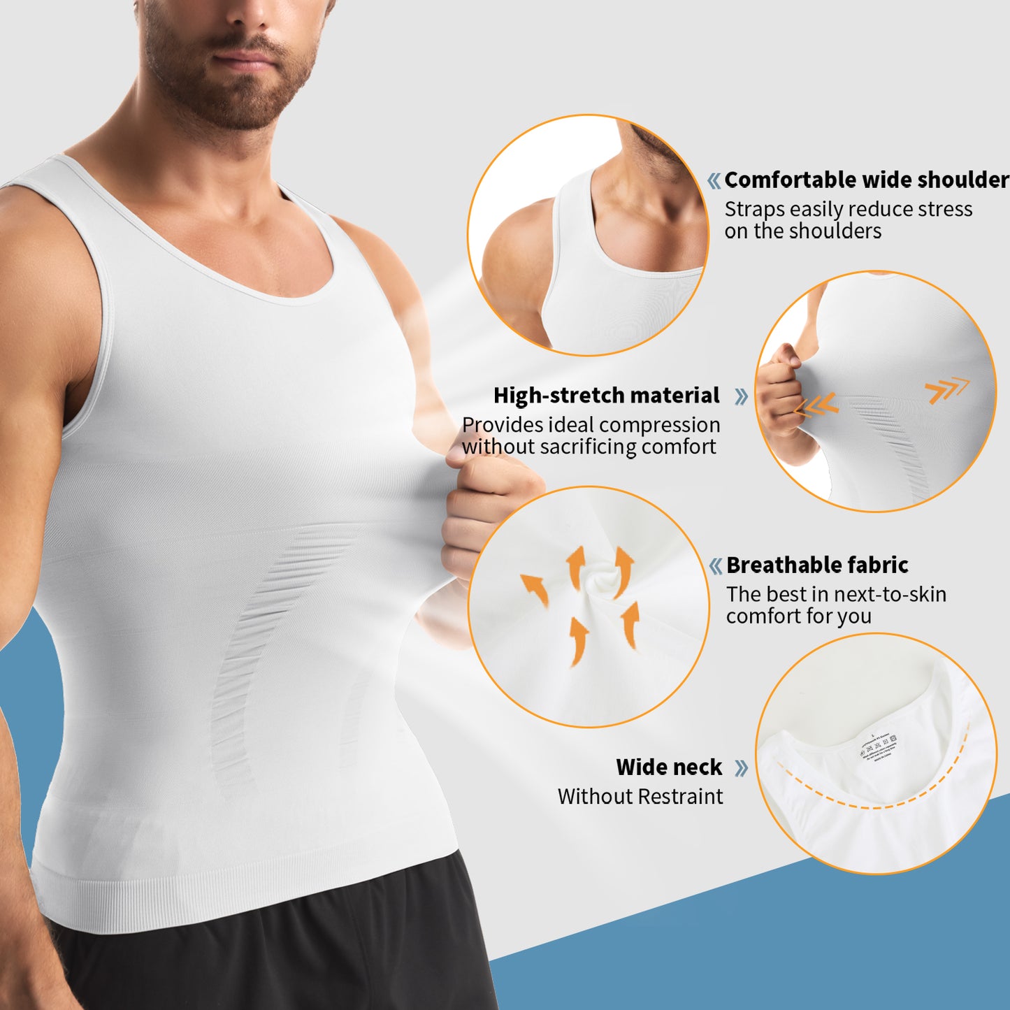 Lalamelon Compression Shirts for Men Shapewear Vest Body Shaper Abs Abdomen Slim Tank Elastic Top Undershirt